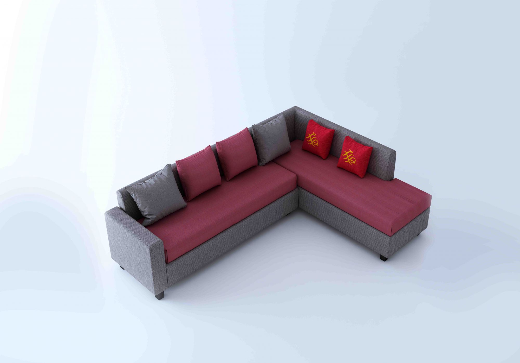 Kodiak pink and grey 5 seater L Shape Sofa Set