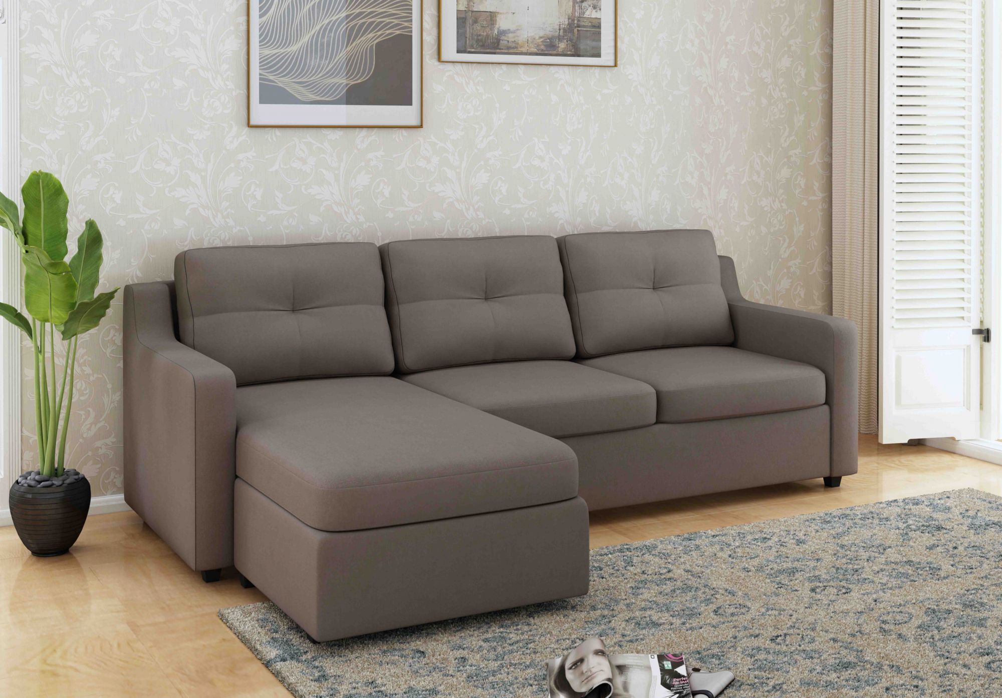 Islay L Shape Sofa Set In Grey Colour