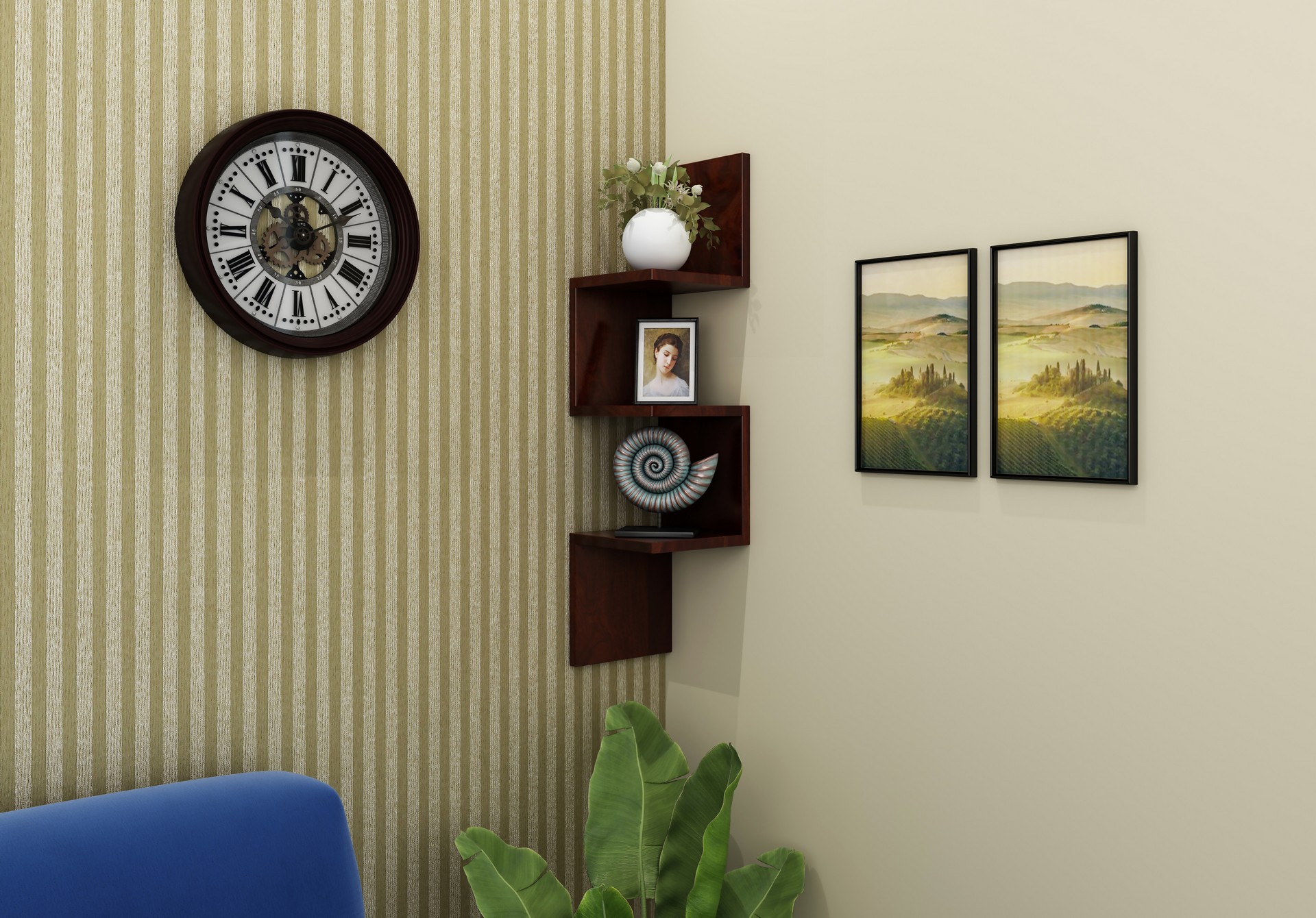 Zigzag Sheesham Wood Wall Shelves Walnut finish