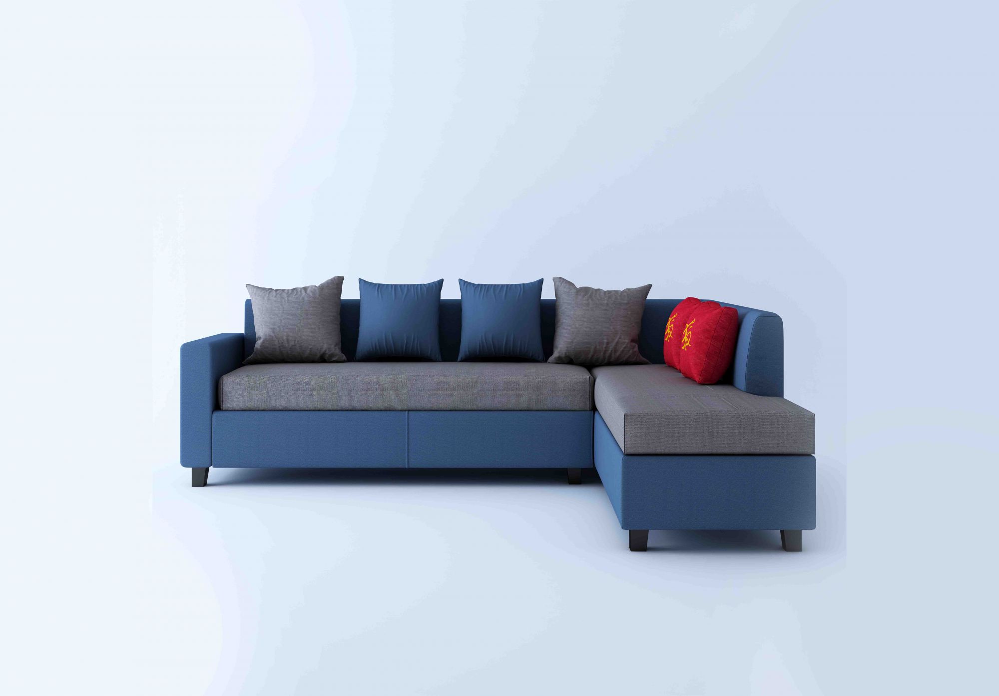 Kodiak Blue and Grey L Shape 5 Seater Sofa Set