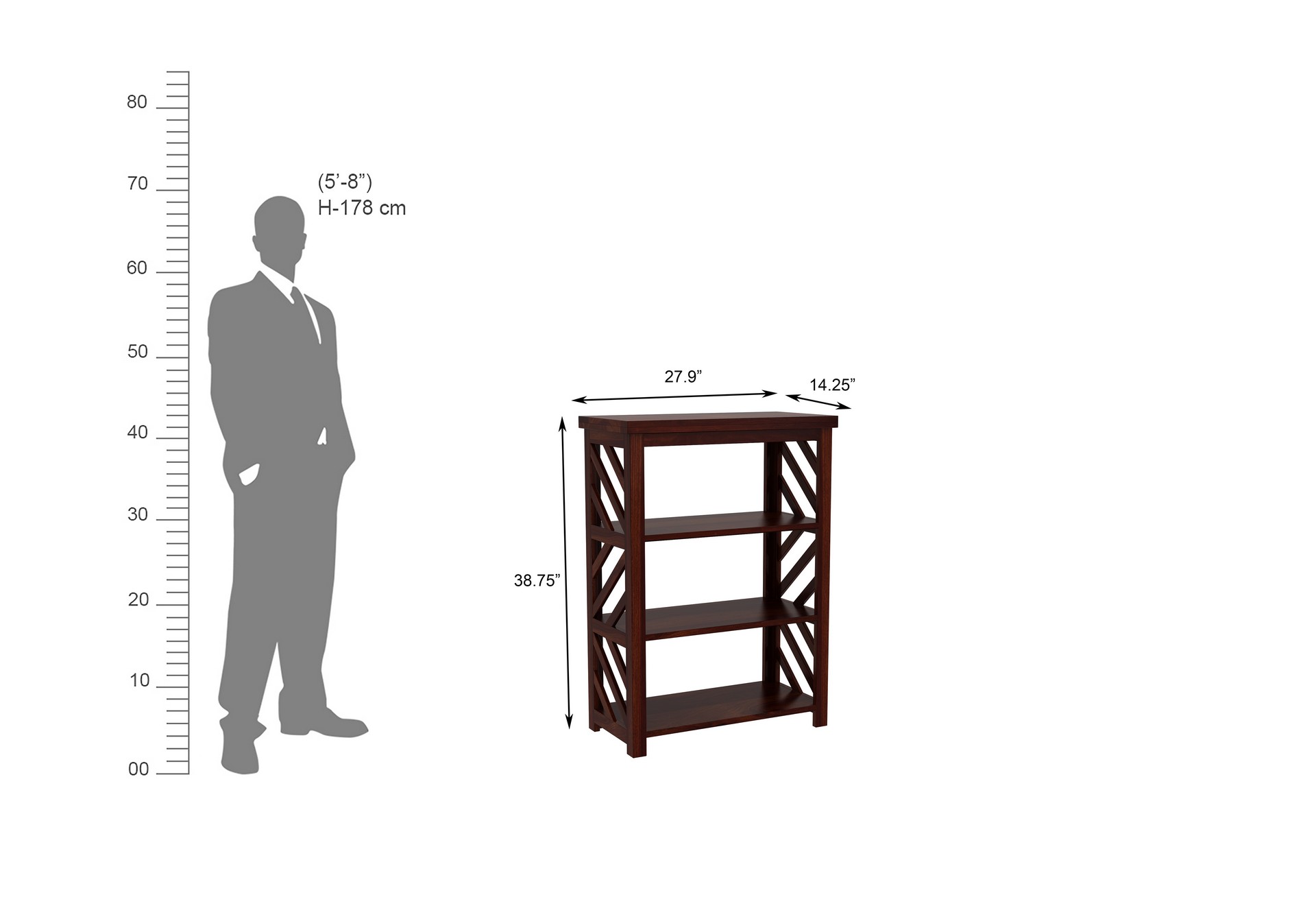 Saylor Sheesham Wood Medium Size Bookshelf Walnut finish