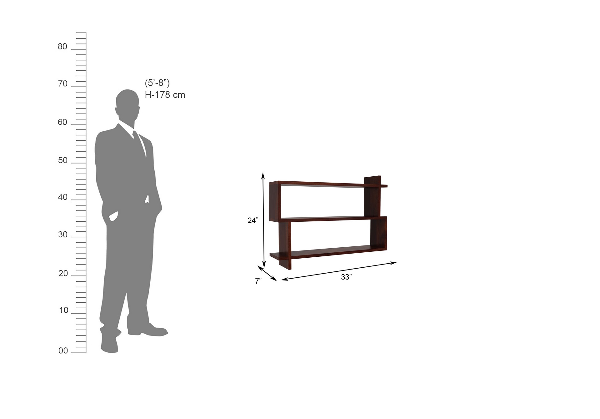 Floating Sheesham Wood Wall Shelves Walnut finish