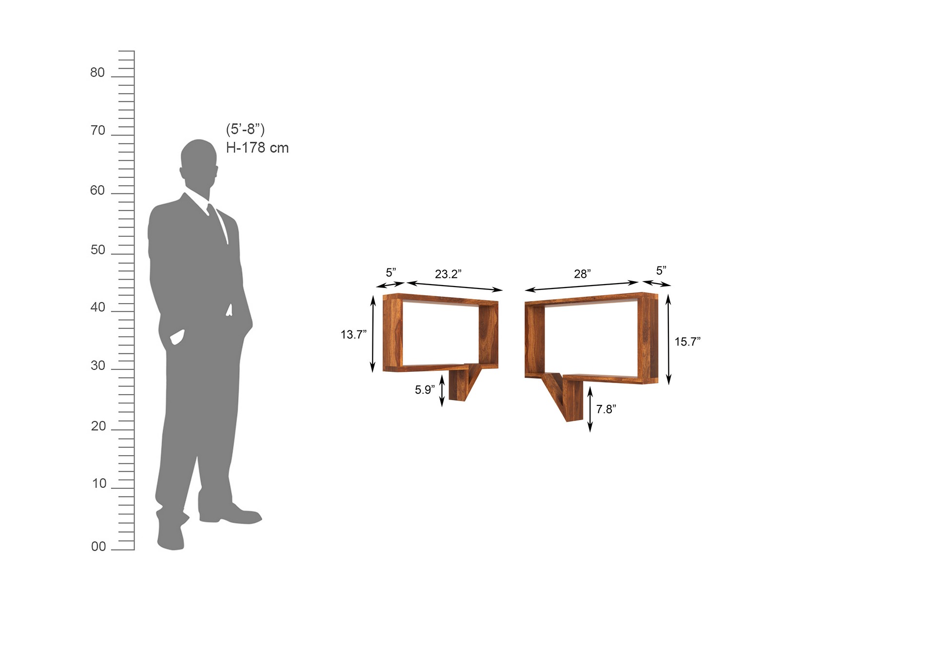 Fogn Sheesham Wood Wall Shelves Walnut finish