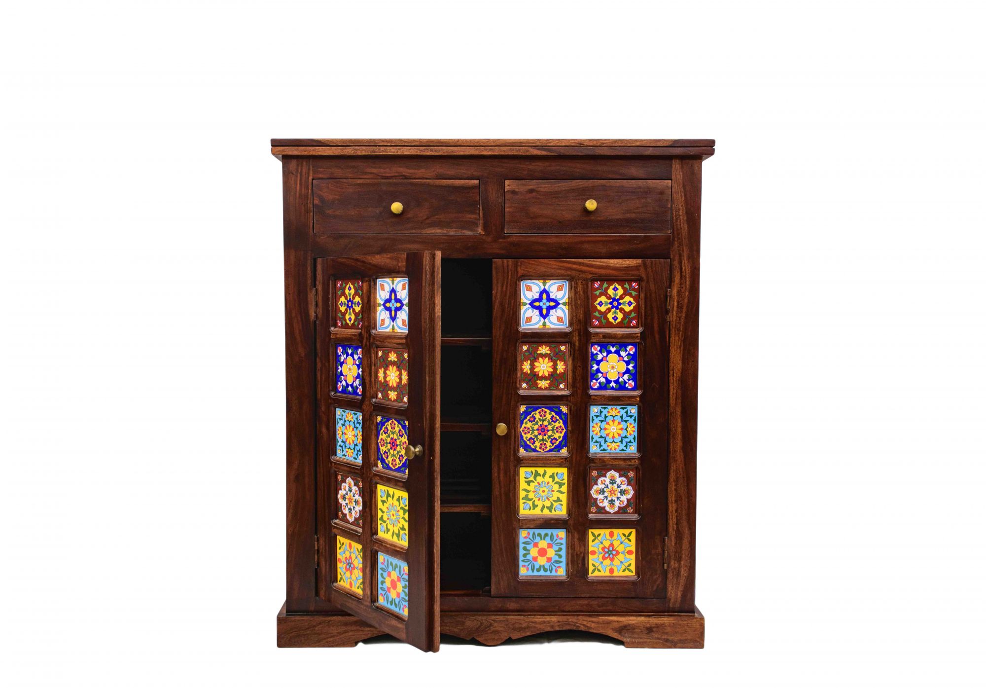 Milos Solid Wood Shoe Cabinet Teak finish