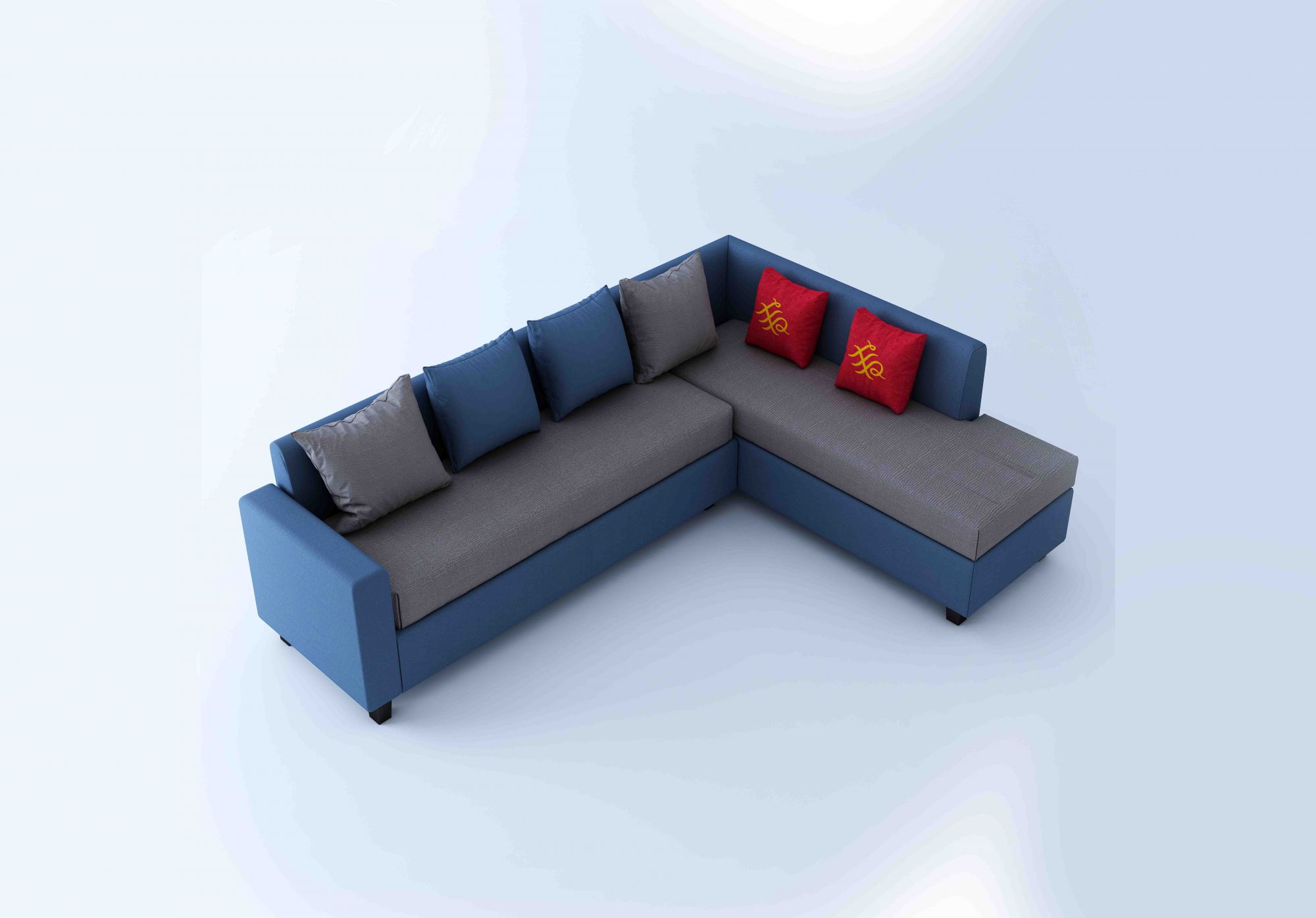 Kodiak Blue and Grey L Shape 5 Seater Sofa Set