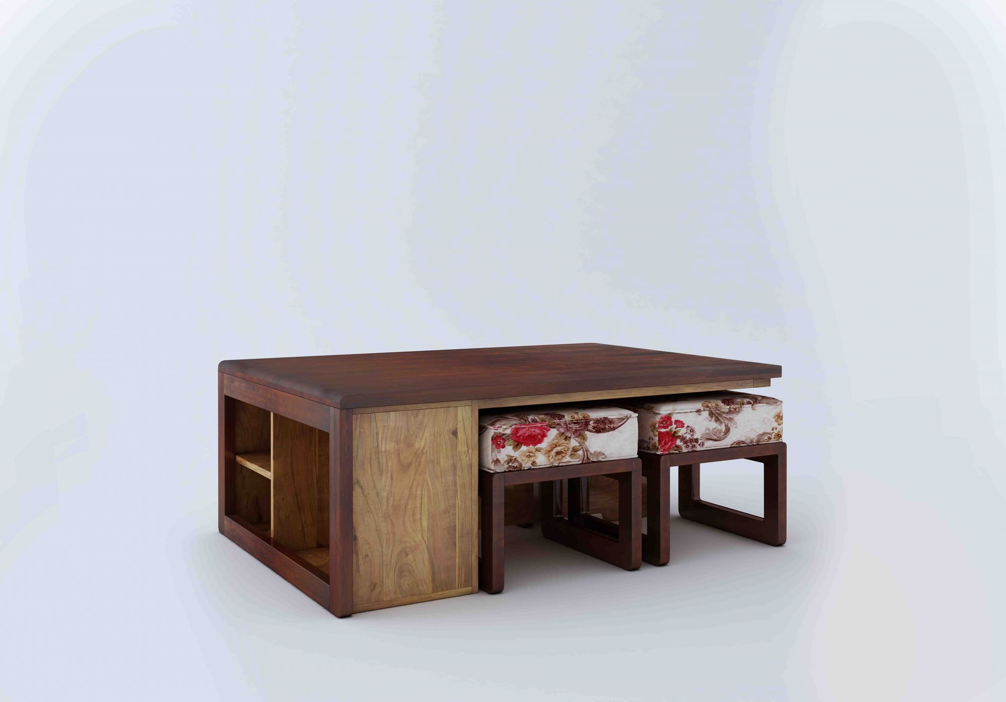 Jura White Floral Sheesham Wood 4 Seater Coffee Table