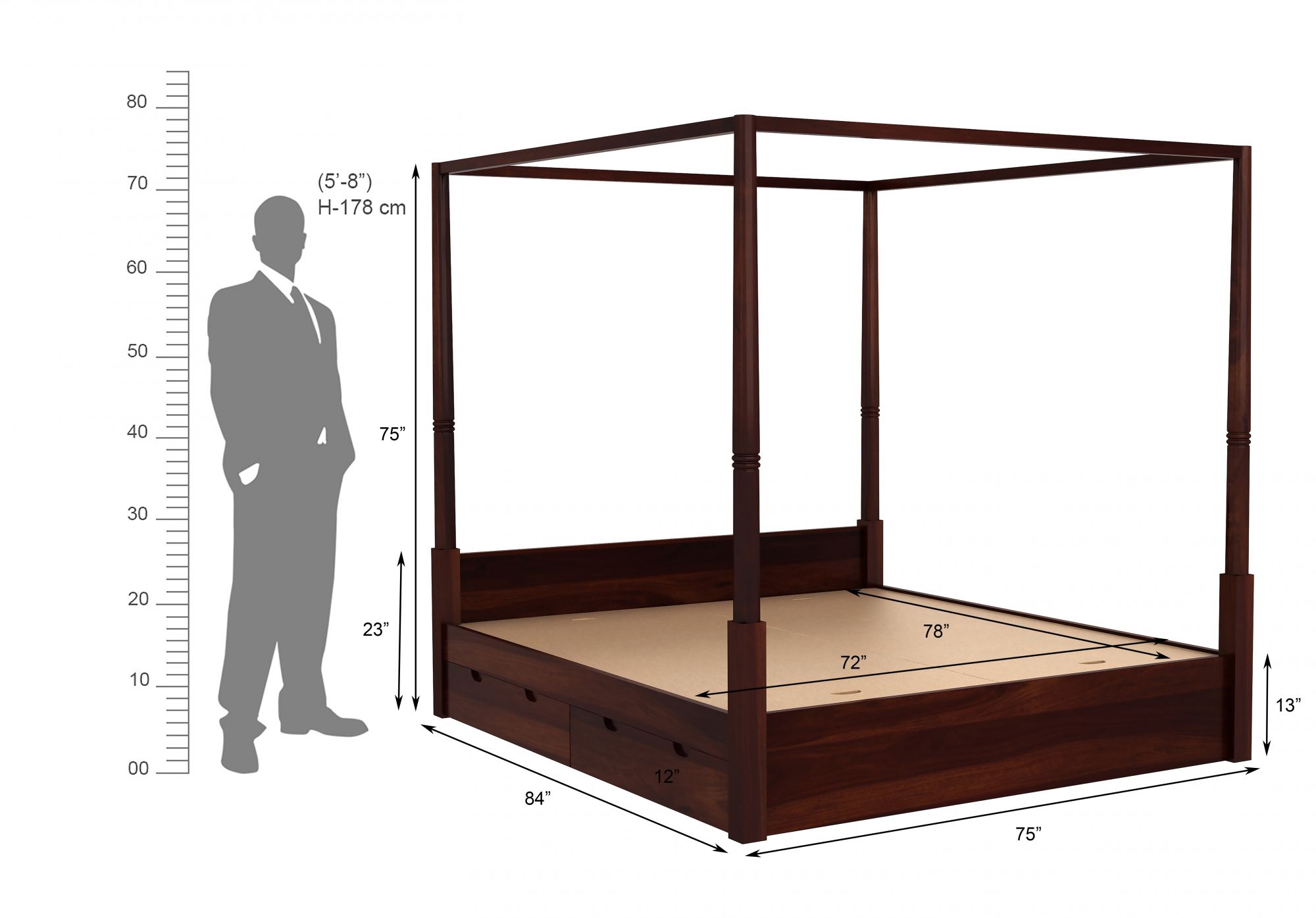 Basel Bed With Side Drawers