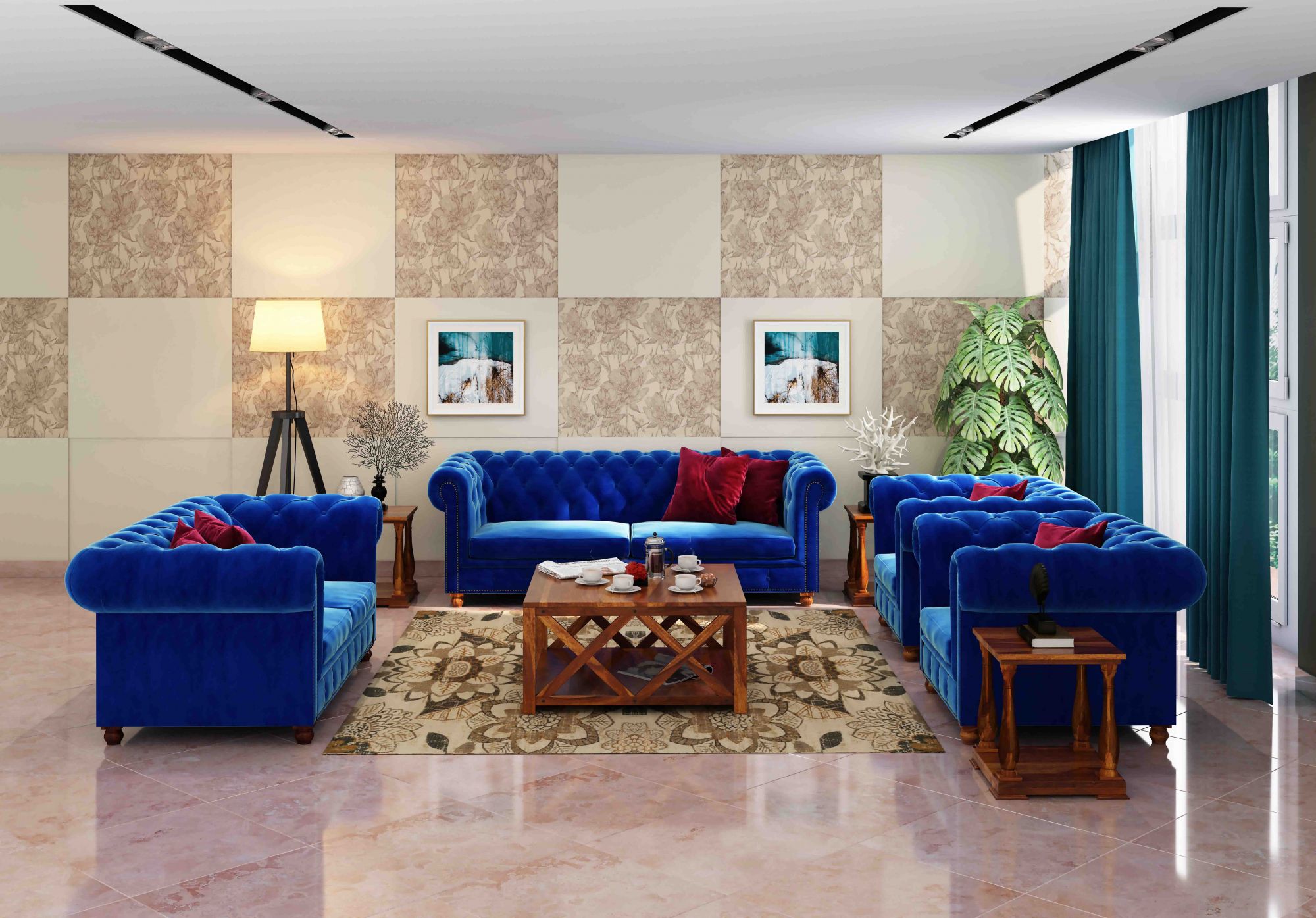 Windsor Blue 7 Seater Sofa Set