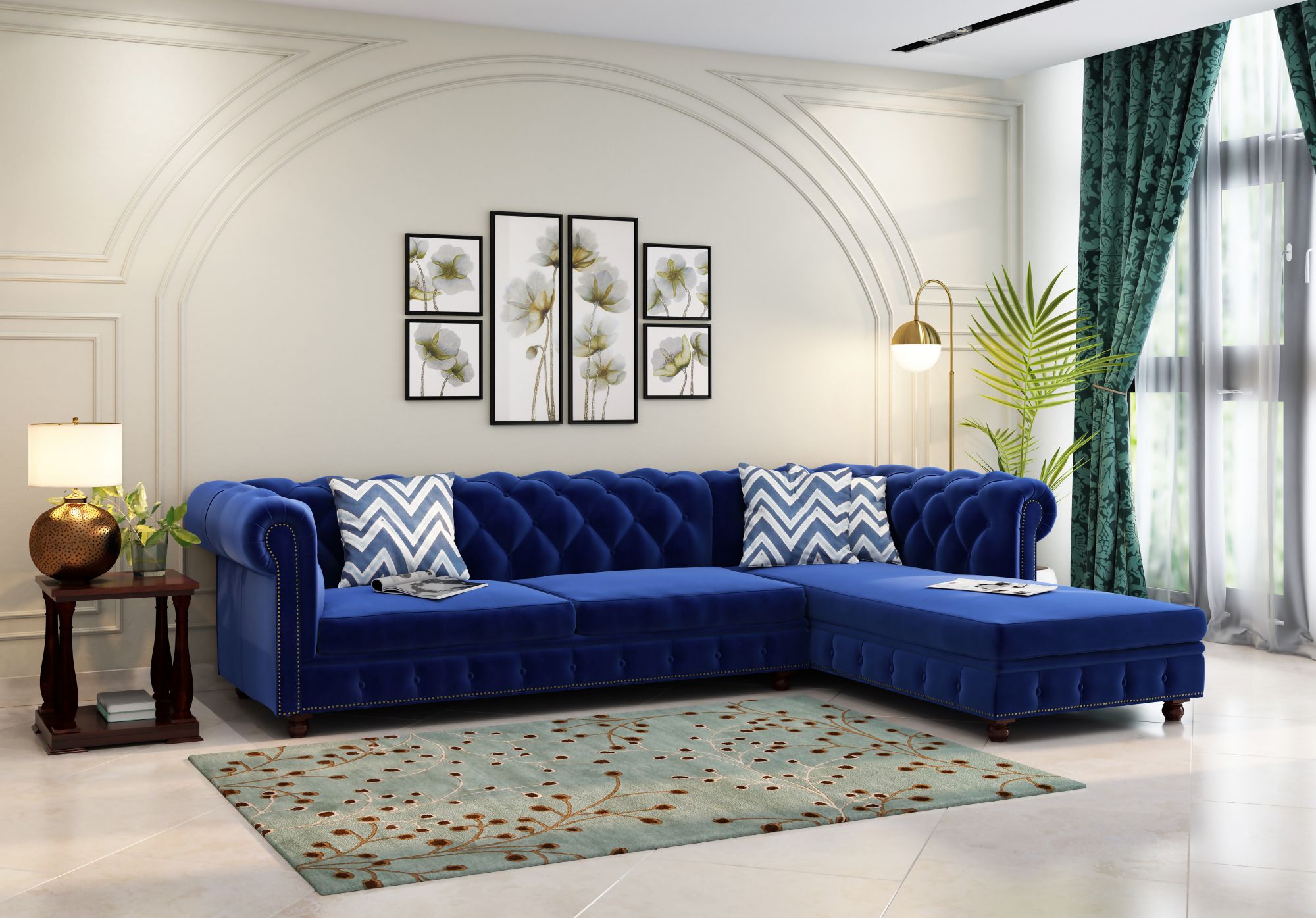 Windsor Blue L Shape Sofa Set