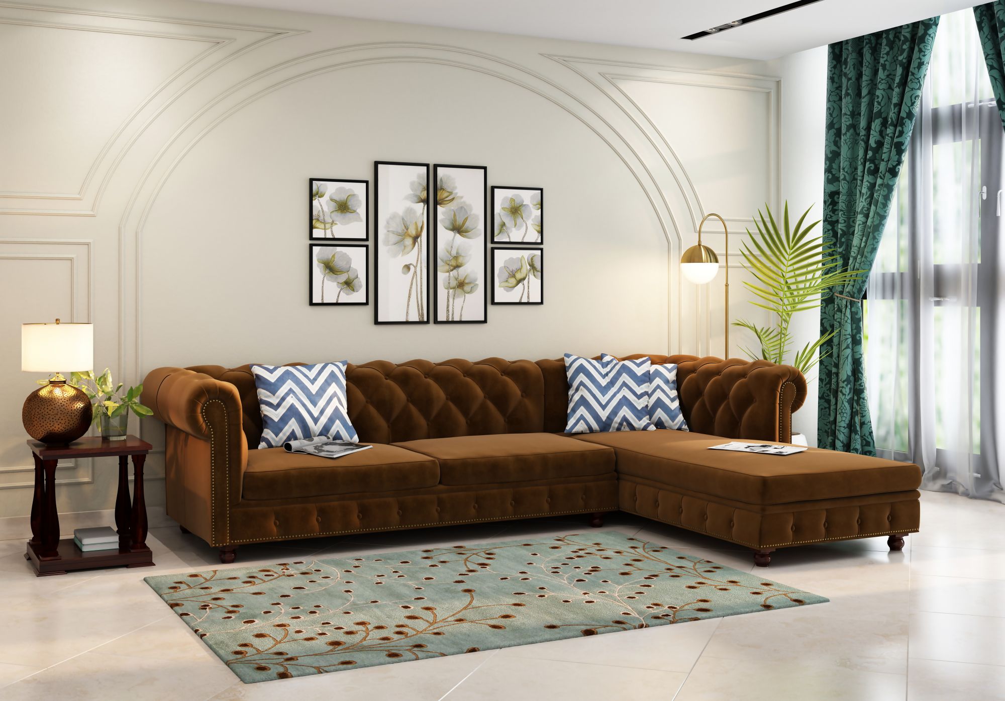 Windsor Brown L Shape Sofa Set