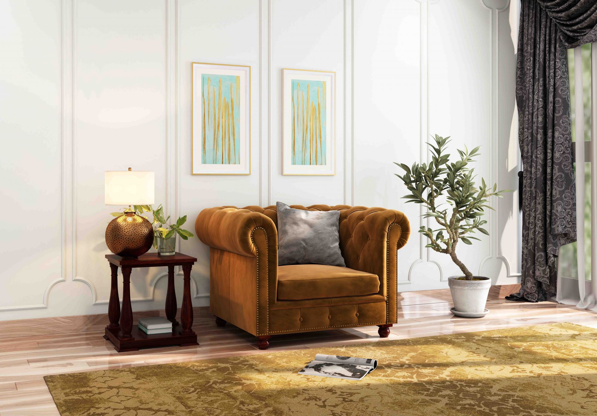 Windsor Brown 1 Seater Sofa Set