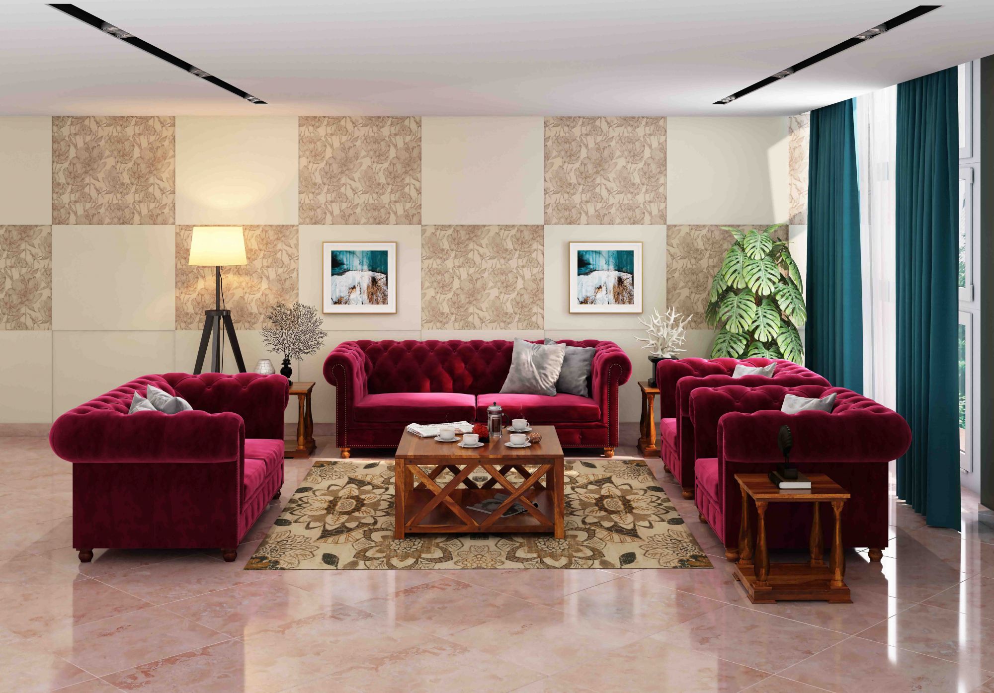 Windsor Burgandy 7 Seater Sofa Set 3211