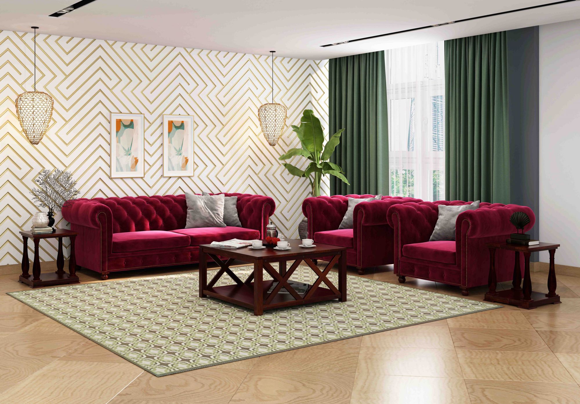 Windsor Burgandy 5 Seater Fabric Sofa Set