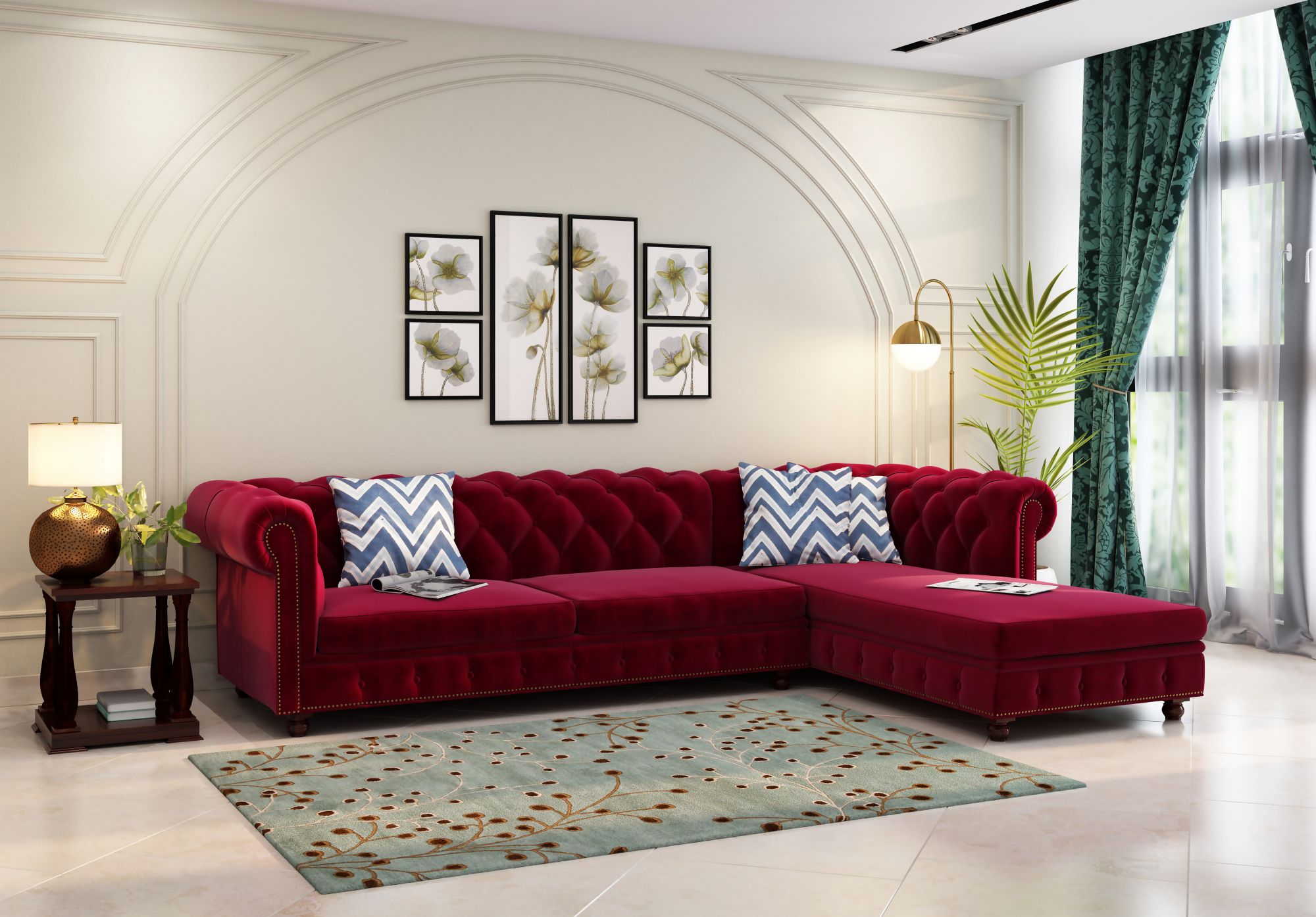 Windsor Burgandy L Shape Sofa Set