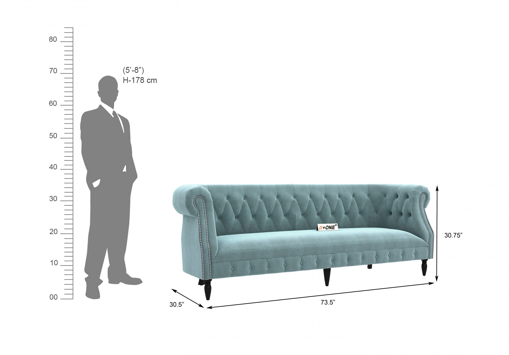 Baron Dusk Blue 3 Seater Sofa