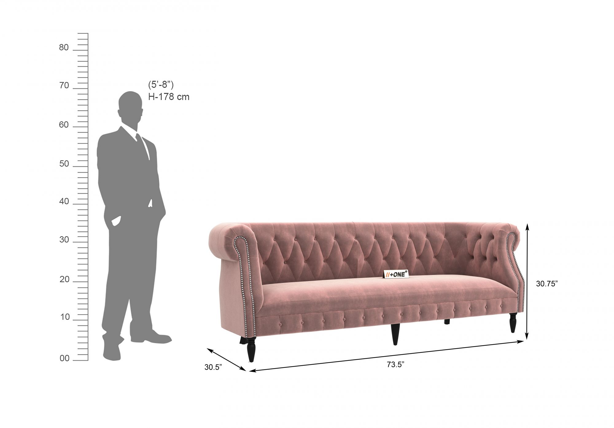 Baron Rose Dust 3 Seater Sofa