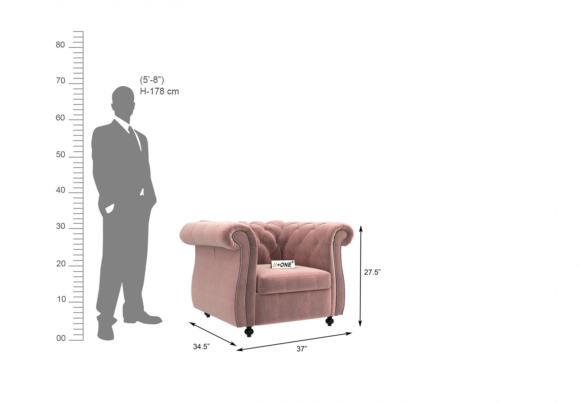 Lord Rose Dust 1 Seater Sofa