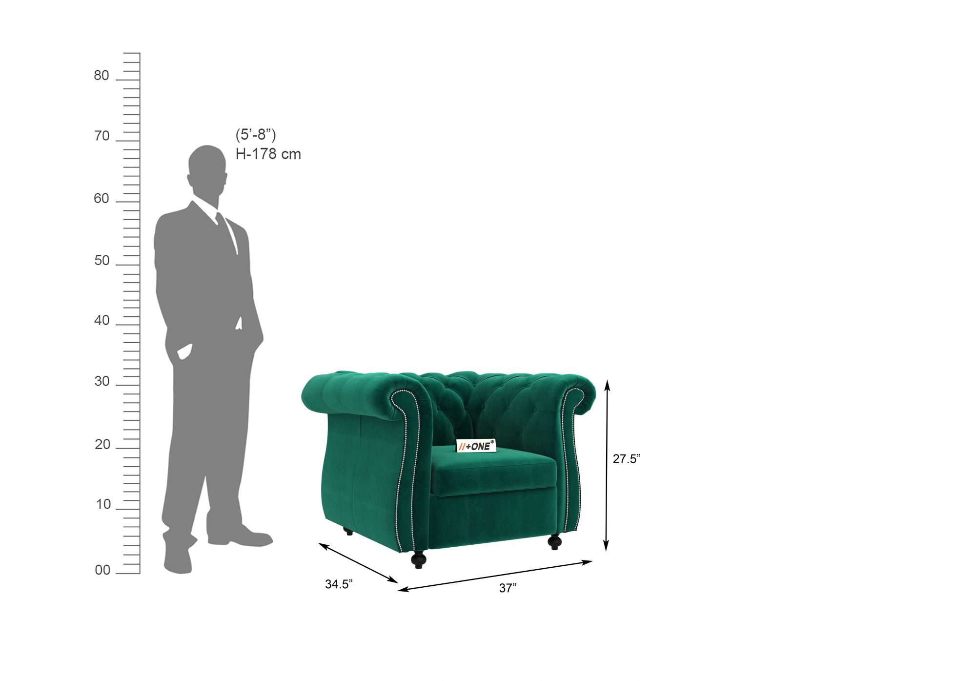 Lord Emerald Green 1 Seater Sofa