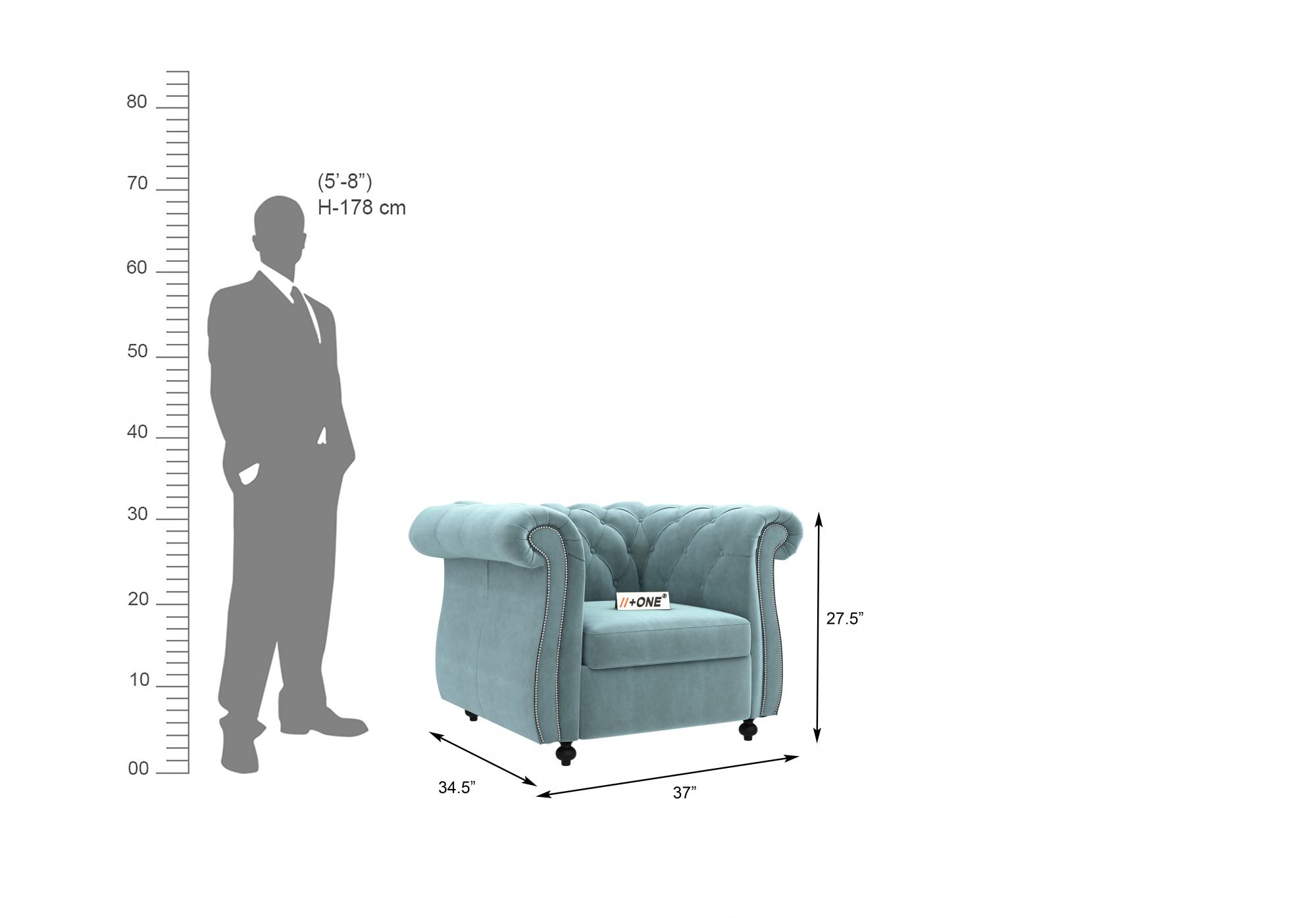 Lord Dusk Blue 1 Seater Sofa