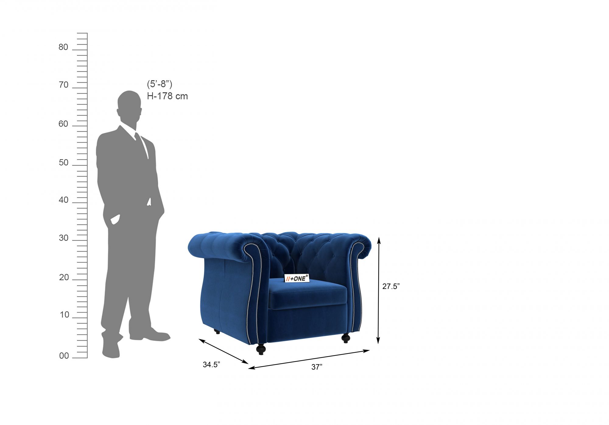 Lord Indigo Blue 1 Seater Sofa