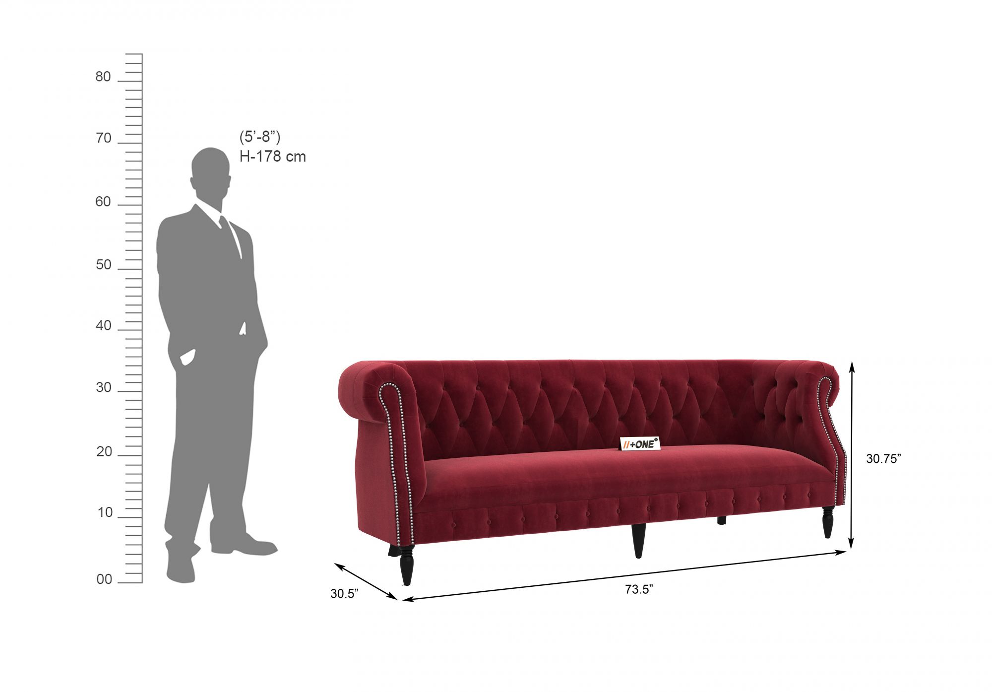 Baron Pomegranate 3 Seater Sofa