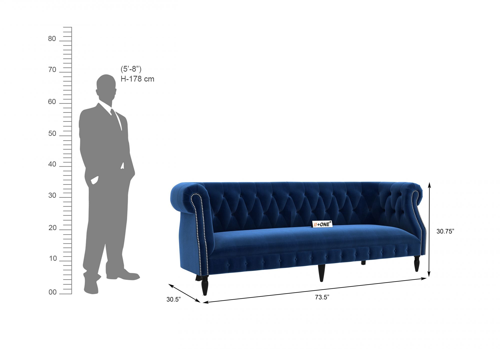 Baron Indigo Blue 3 Seater Sofa