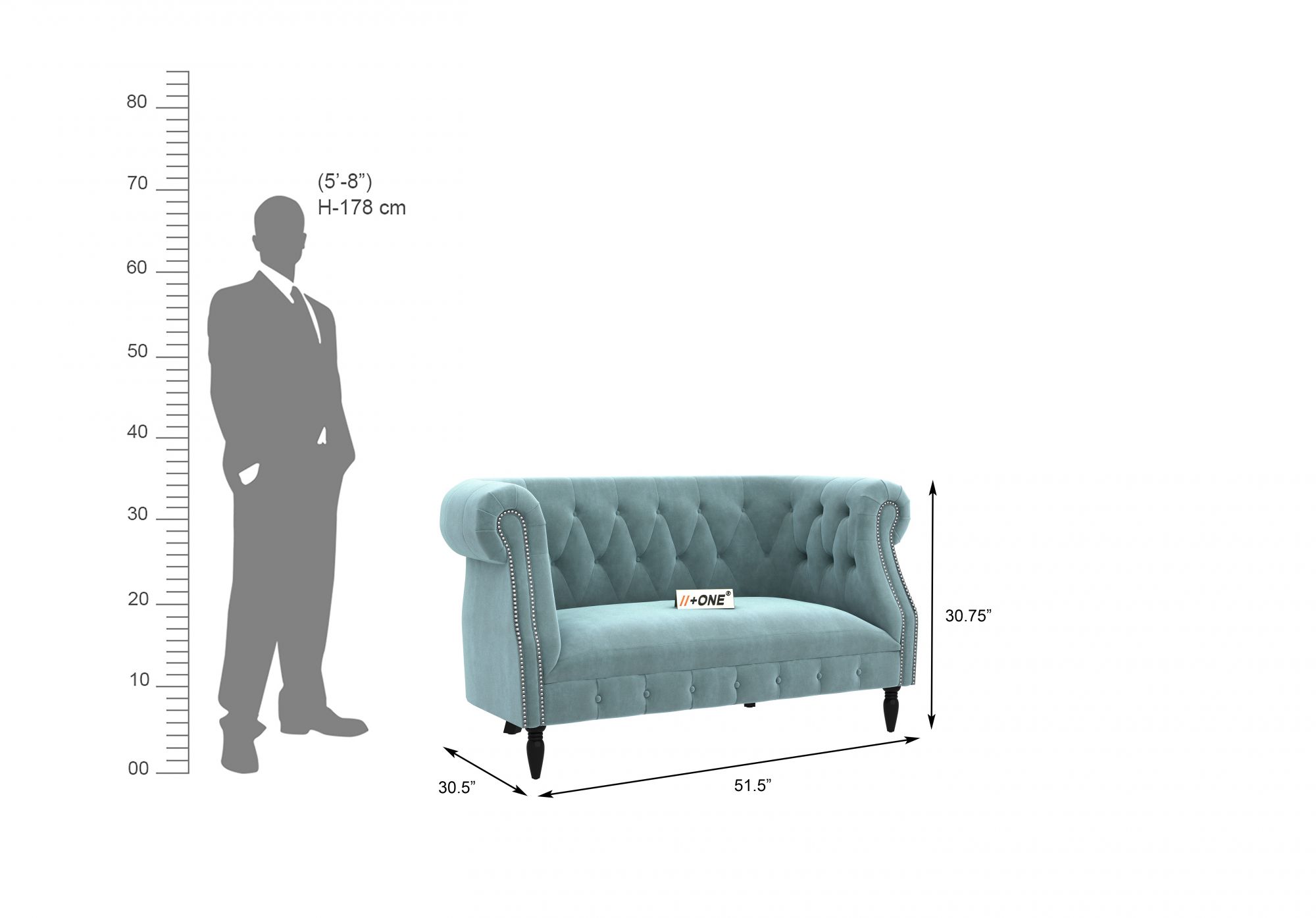 Baron Dusk Blue 2 Seater Sofa