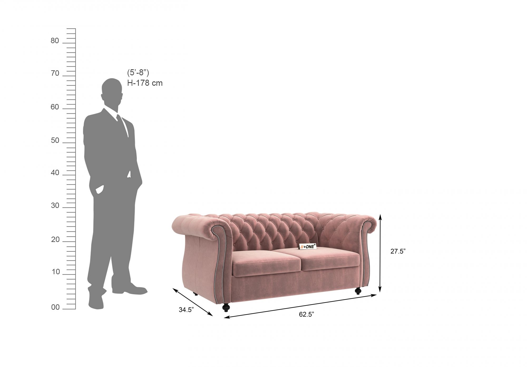 Lord Rose Dust 2 Seater Sofa