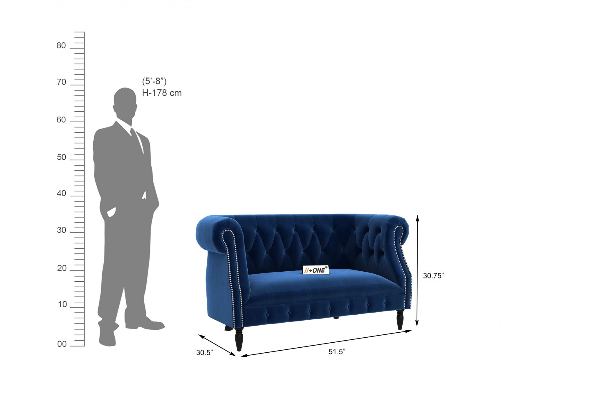 Baron Indigo Blue 2 Seater Sofa