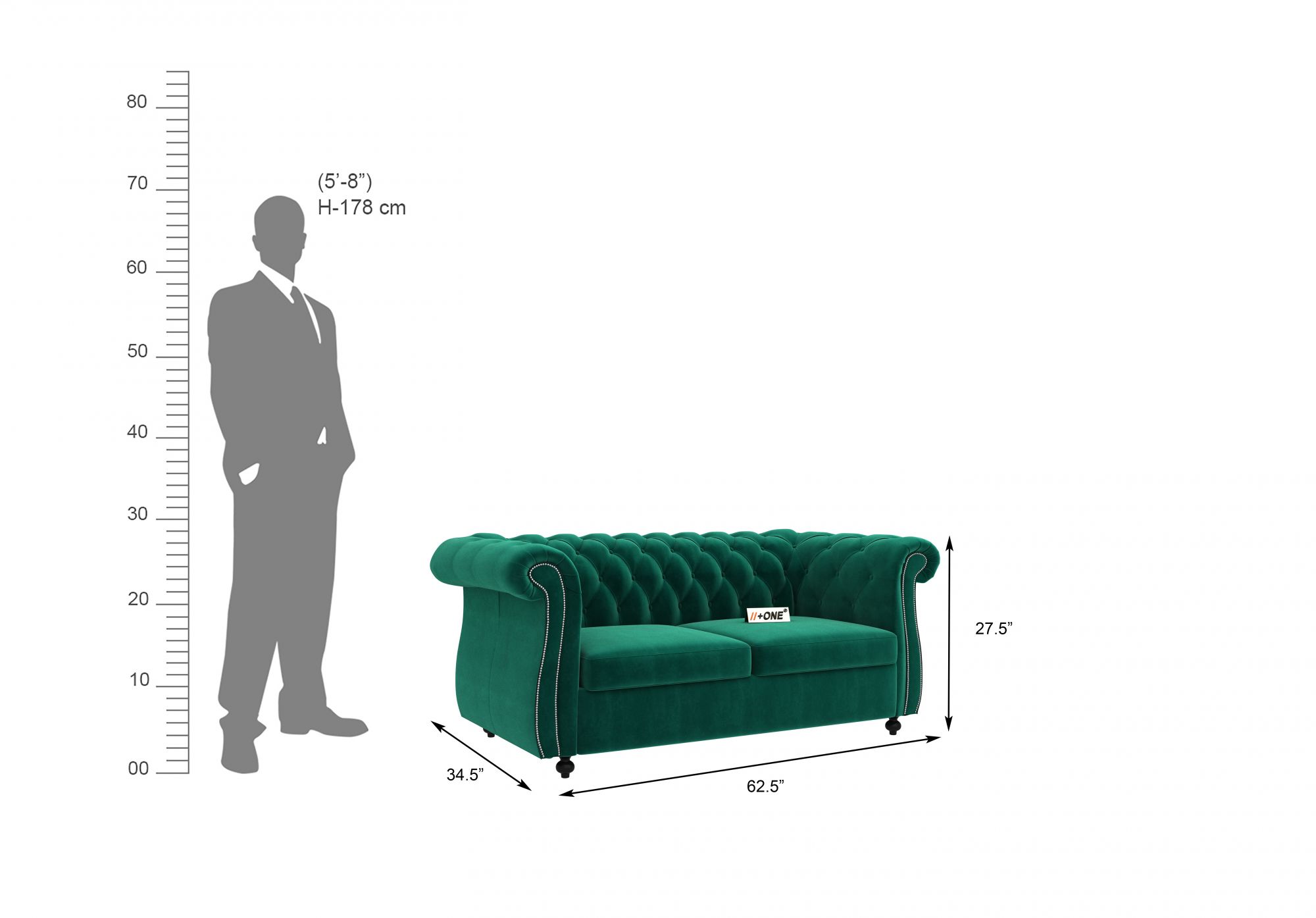 Lord Emerald Green 2 Seater Sofa