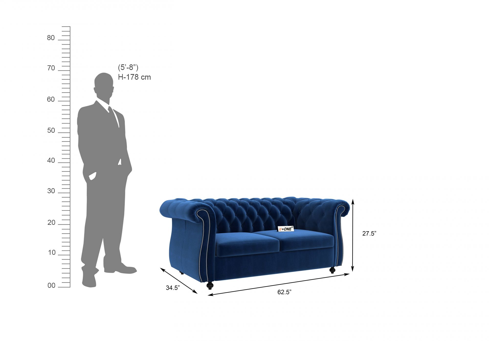 Lord Indigo Blue 2 Seater Sofa