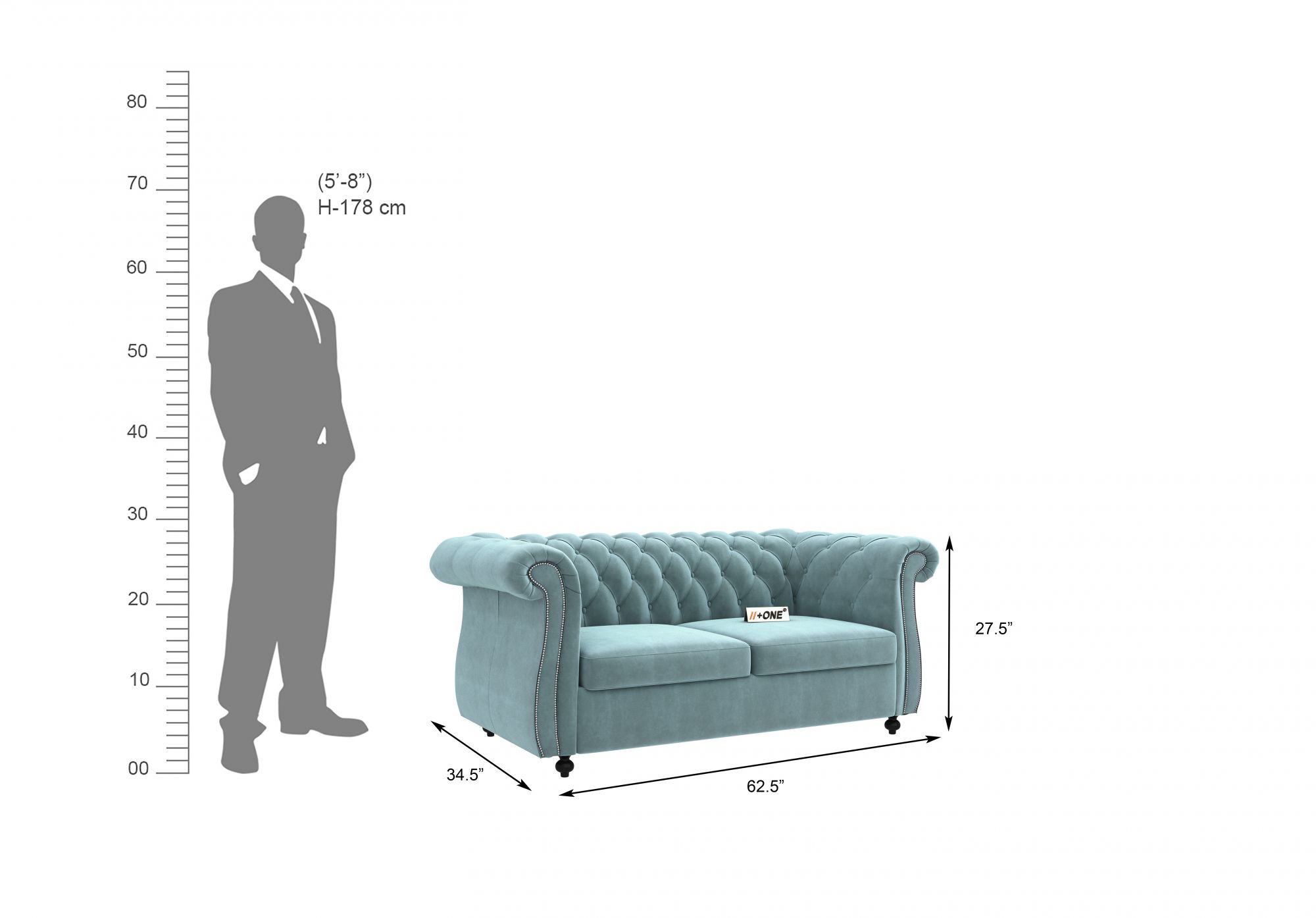 Lord Dusk Blue 2 Seater Sofa