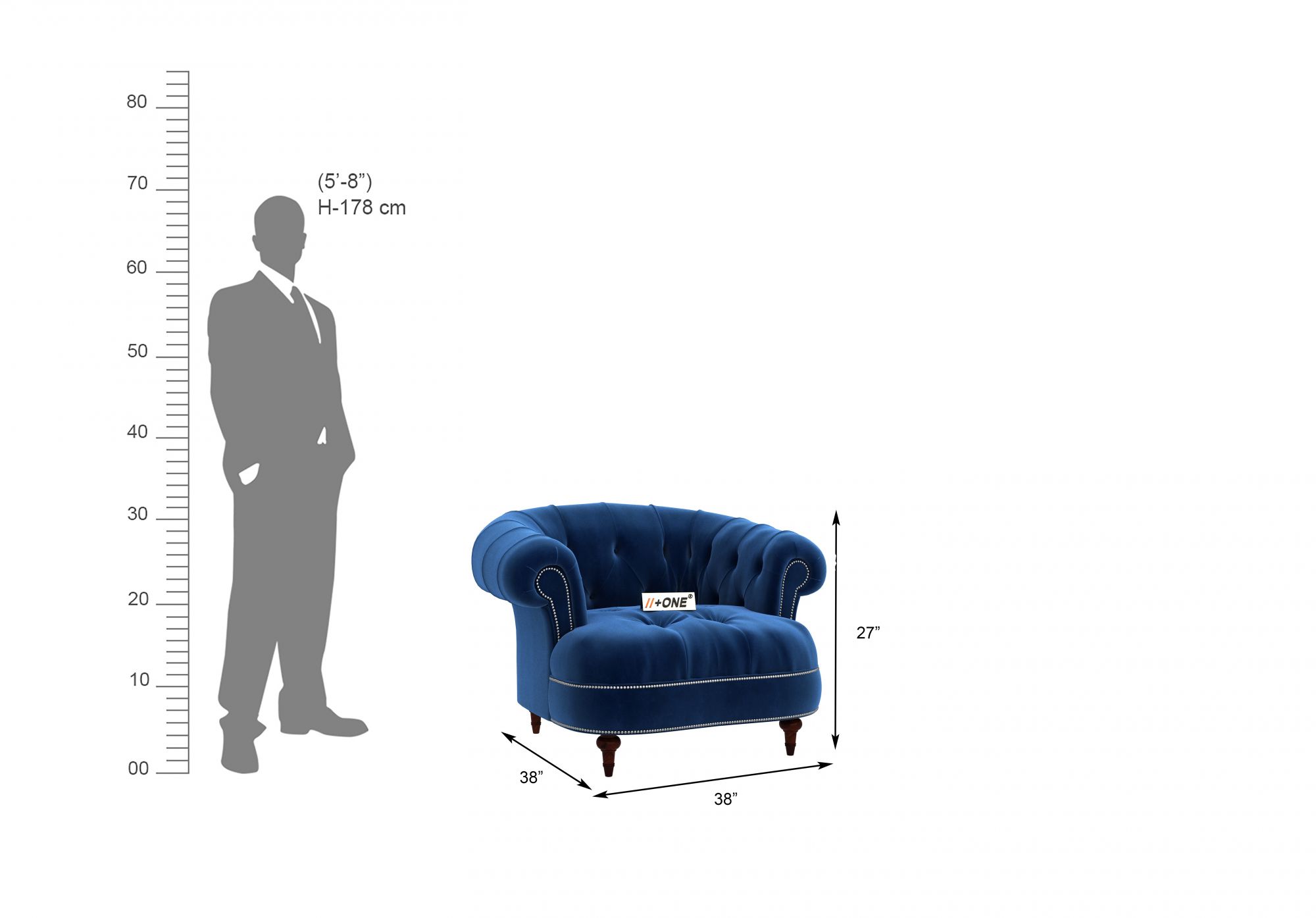 Duke Indigo Blue 1 Seater Sofa