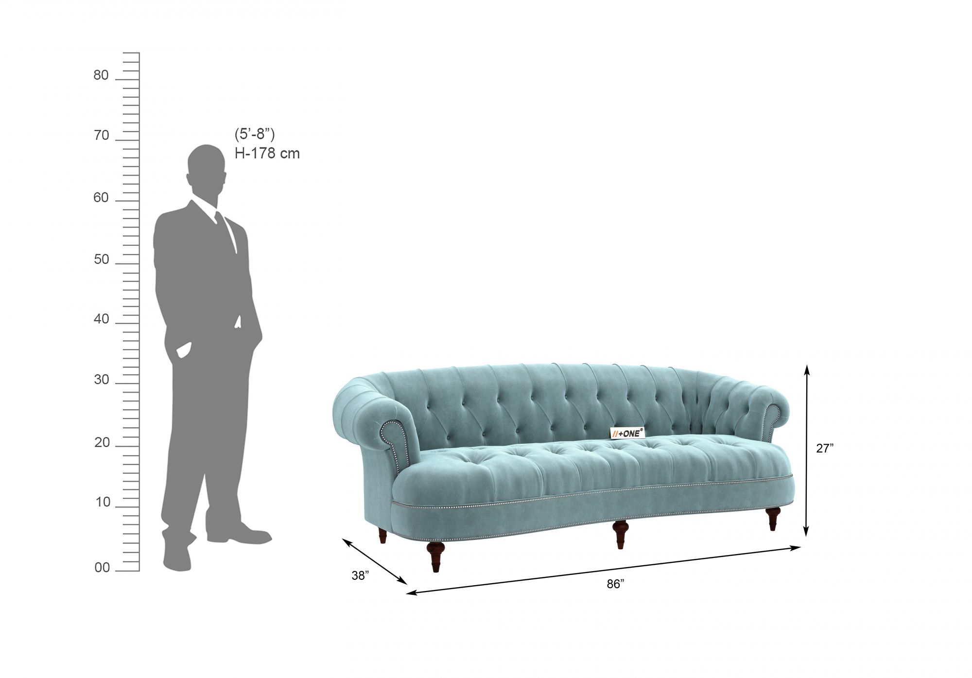 Duke Dusk Blue 3 Seater Sofa