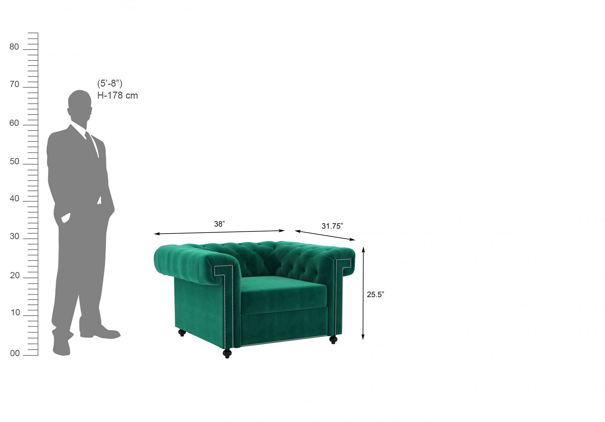 Octa Emerald Green 1 Seater Sofa