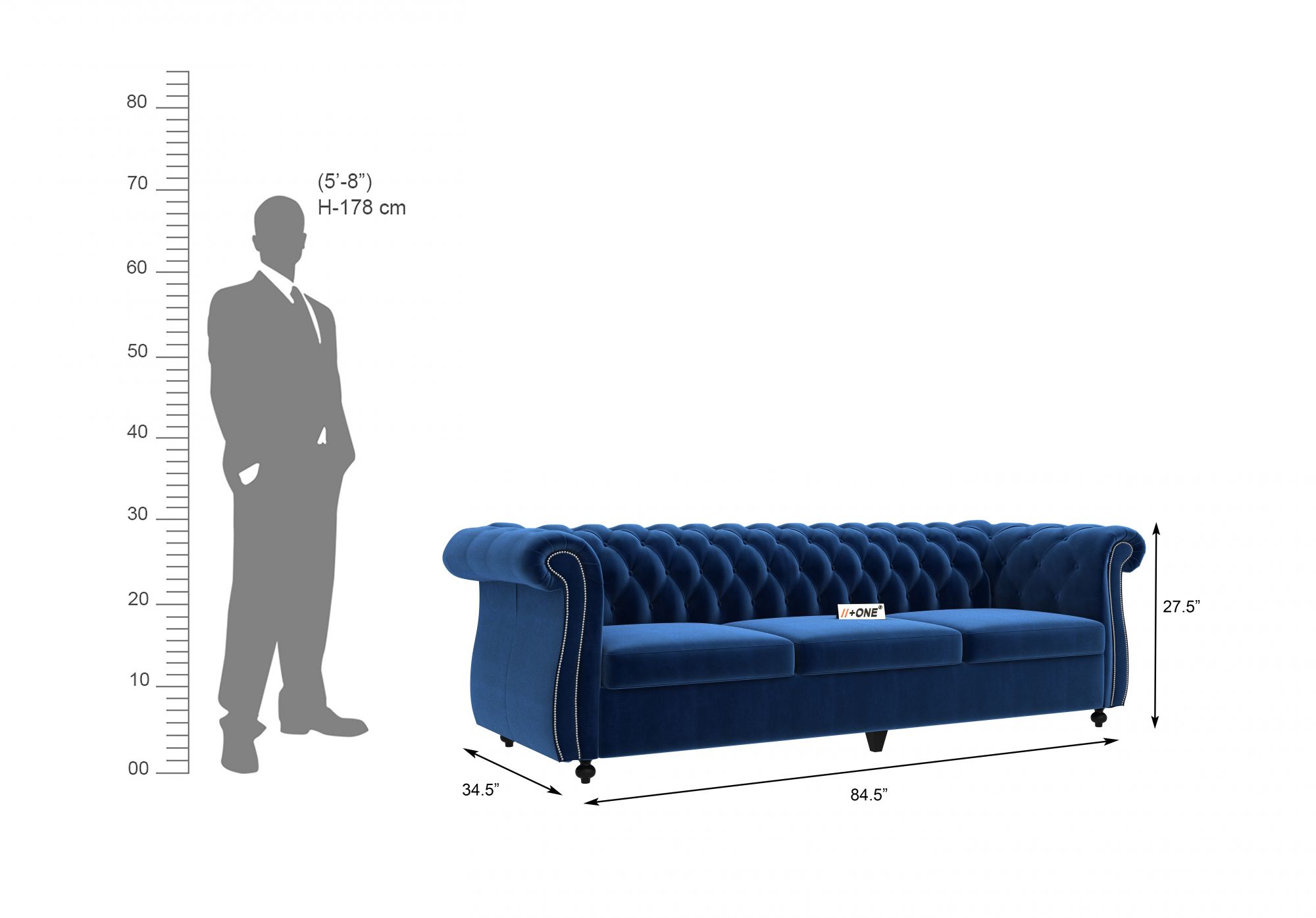 Lord Indigo Blue 3 Seater Sofa