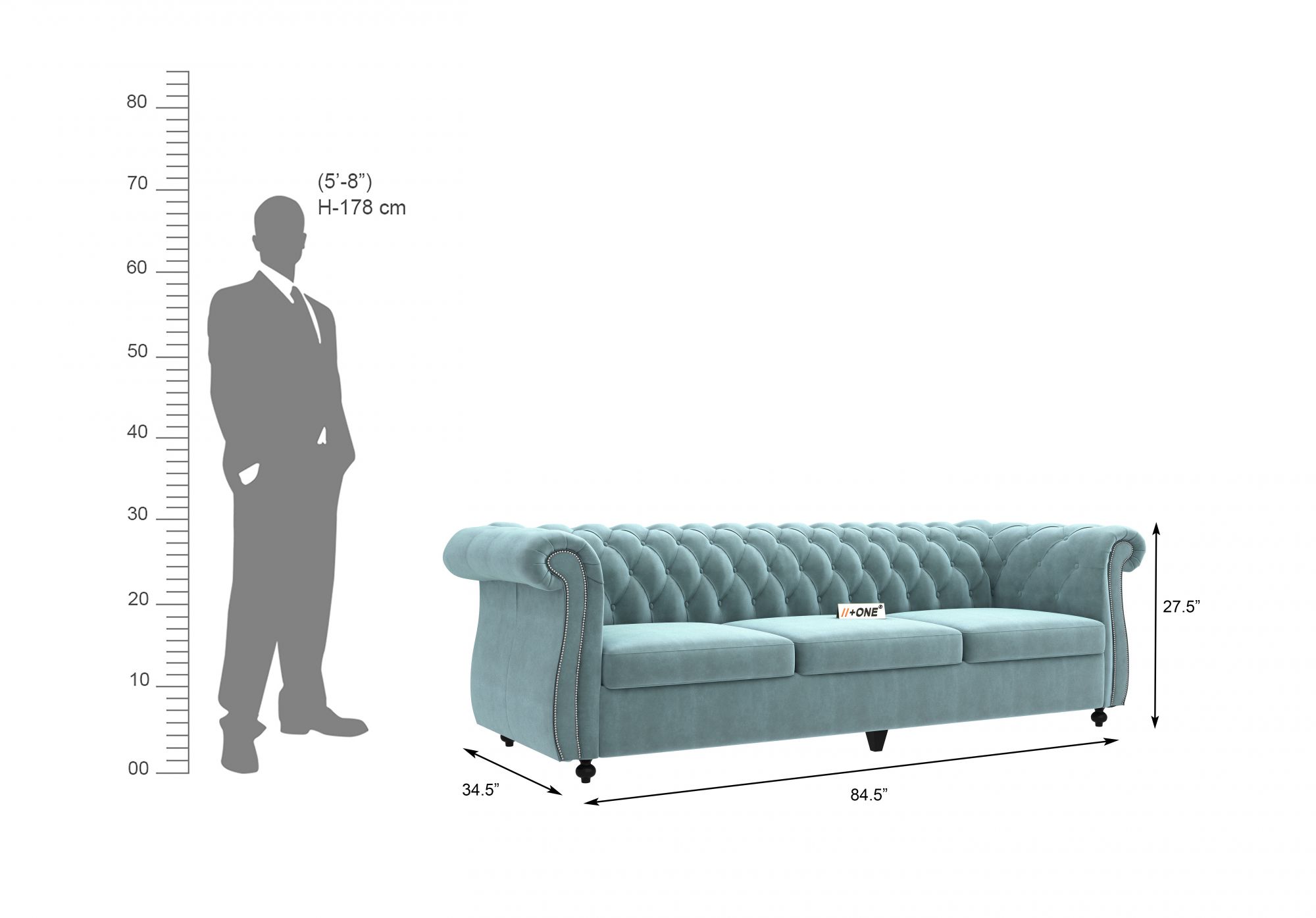 Lord Dusk Blue 3 Seater Sofa
