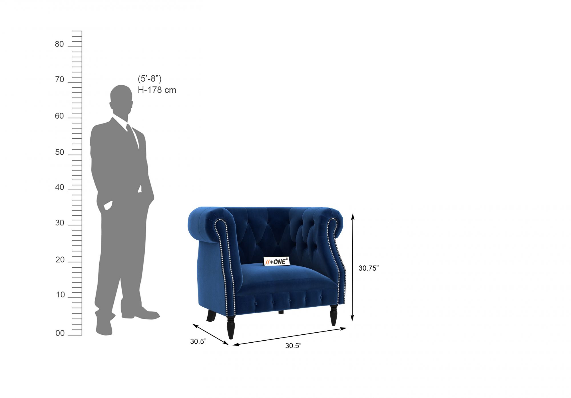 Baron Indigo Blue 1 Seater Sofa