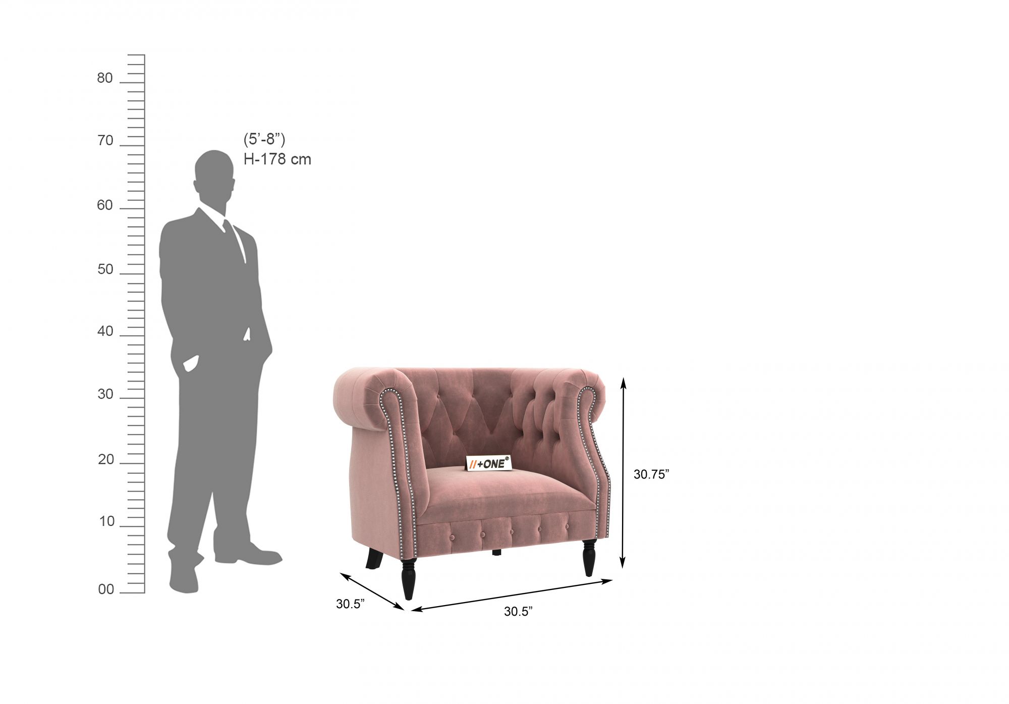 Baron Rose Dust 1 Seater Sofa