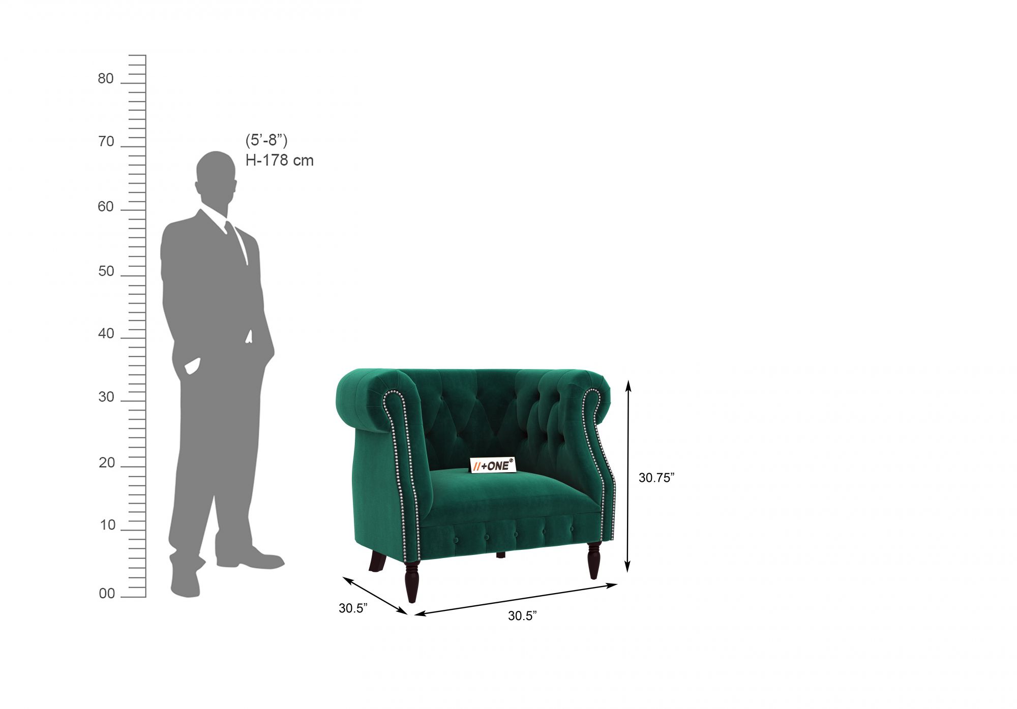 Baron Emerald Green 1 Seater Sofa