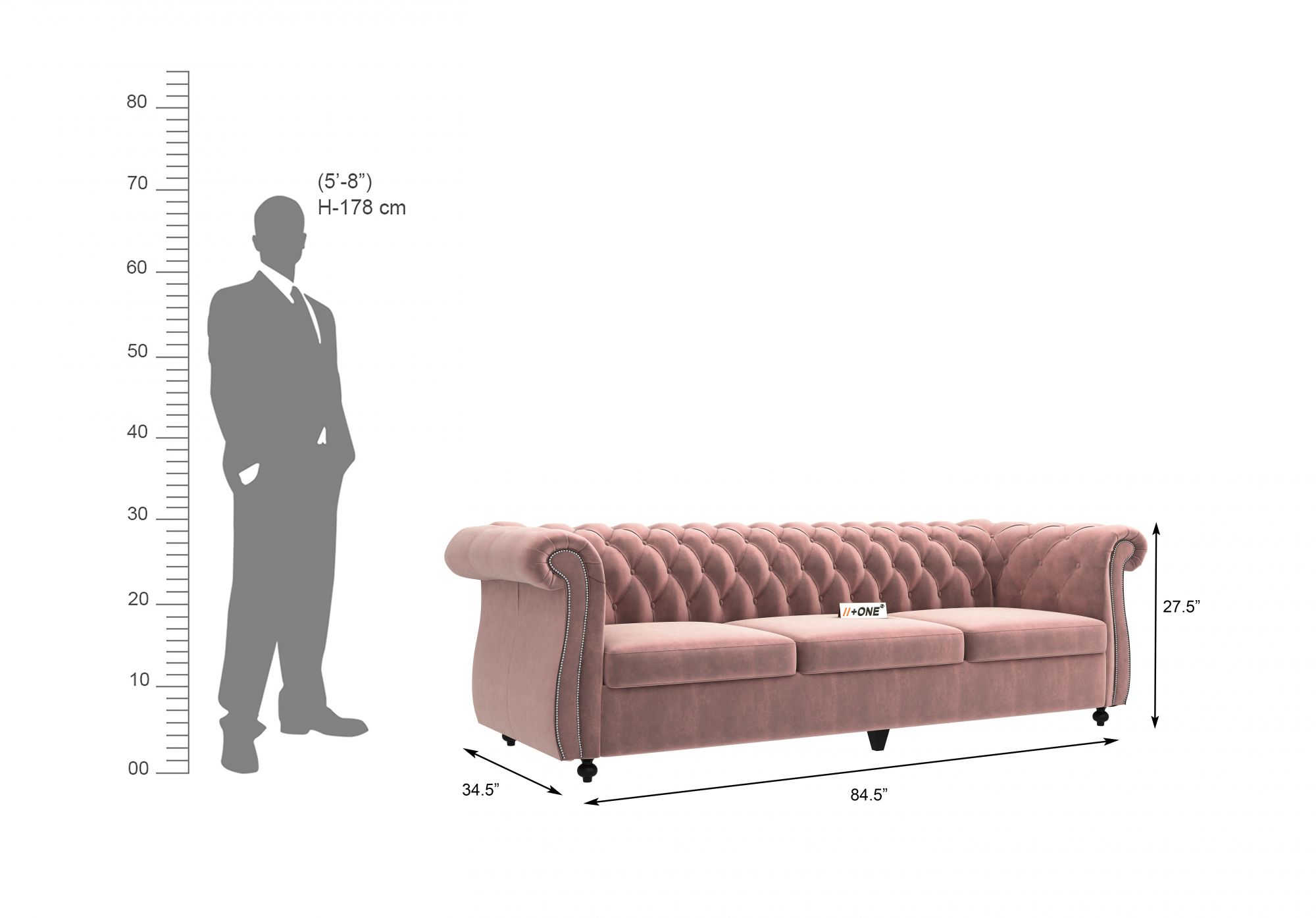 Lord Rose Dust 3 Seater Sofa