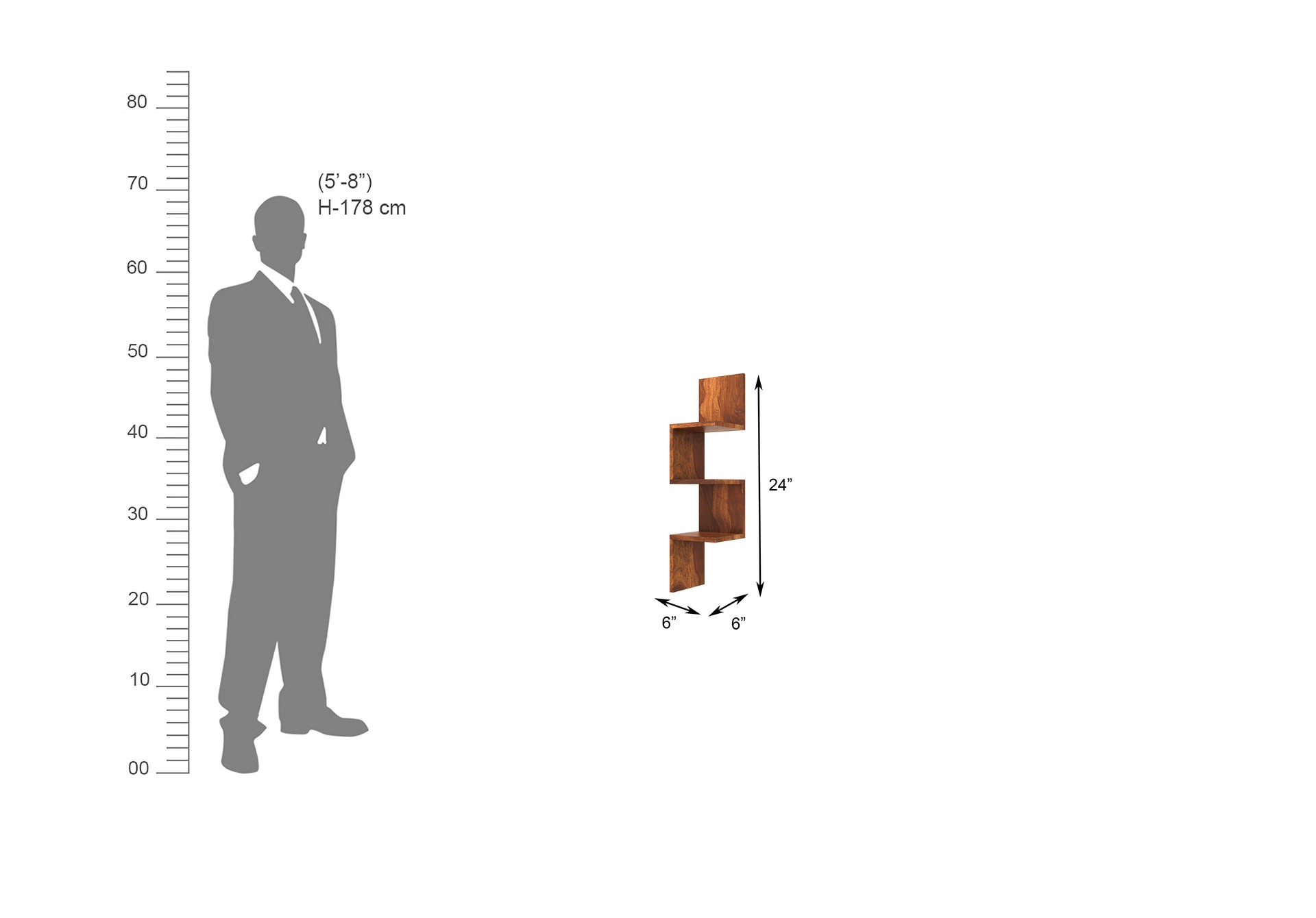 Zigzag Sheesham Wood Wall Shelves Teak finish