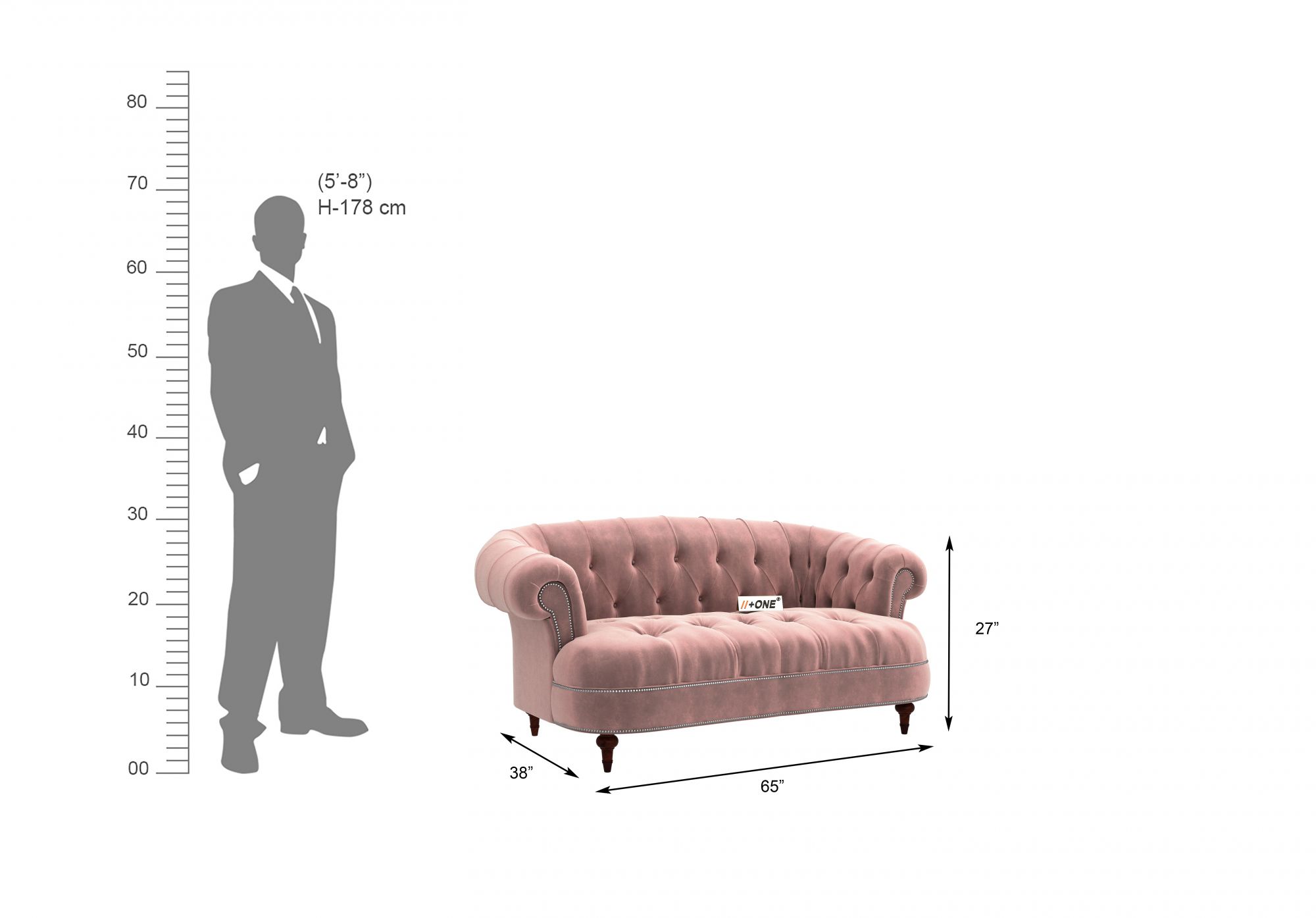 Duke Rose Dust 2 Seater Sofa