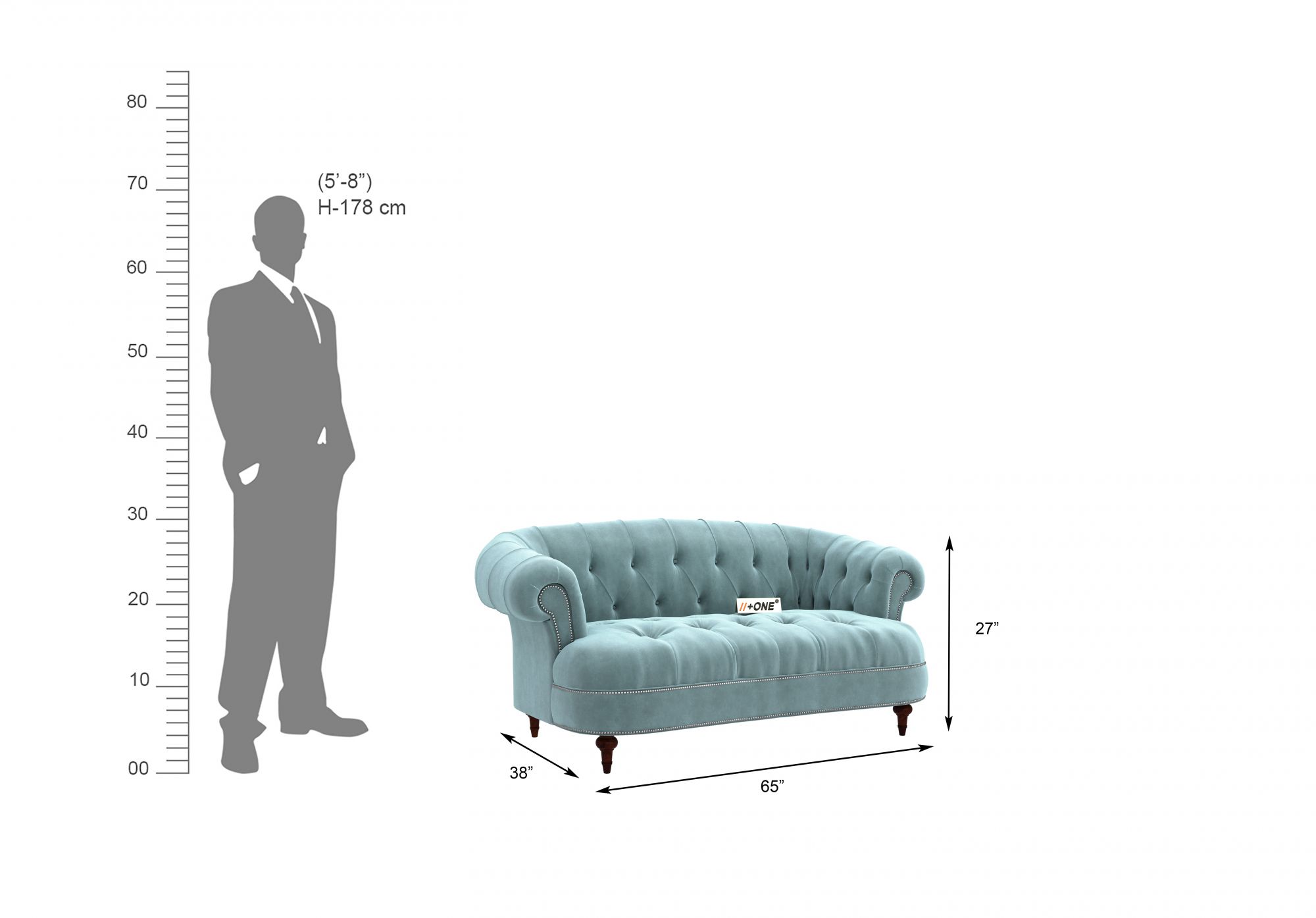 Duke Dusk Blue 2 Seater Sofa