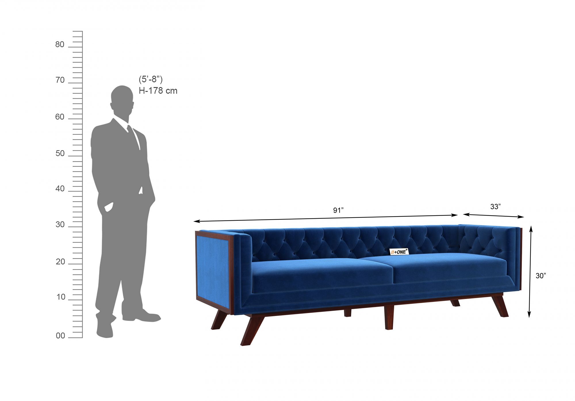 Syros Indigo Blue 4 Seater Sofa