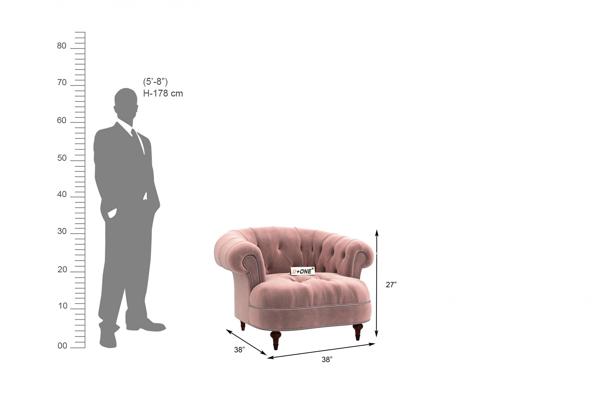 Duke Rose Dust 1 Seater Sofa