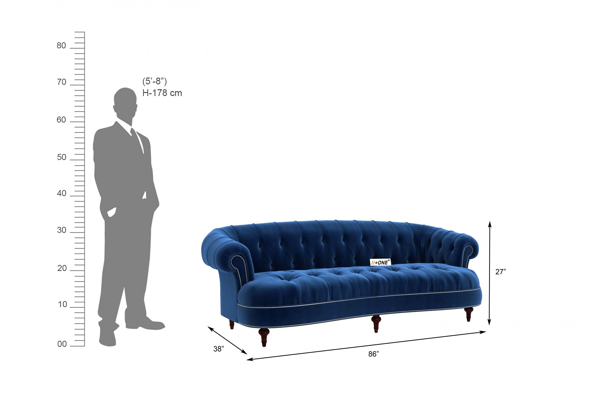 Duke Indigo Blue 3 Seater Sofa