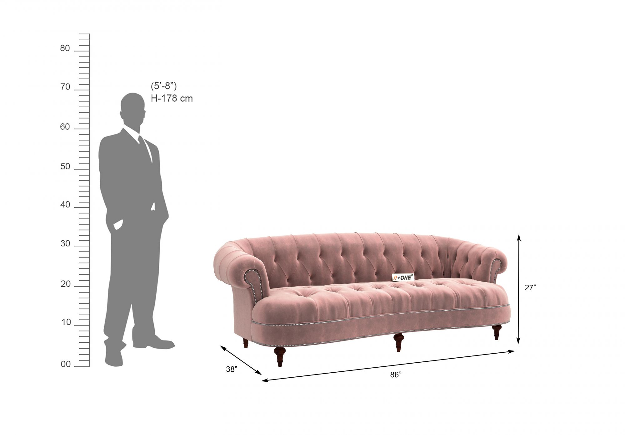 Duke Rose Dust 3 Seater Sofa