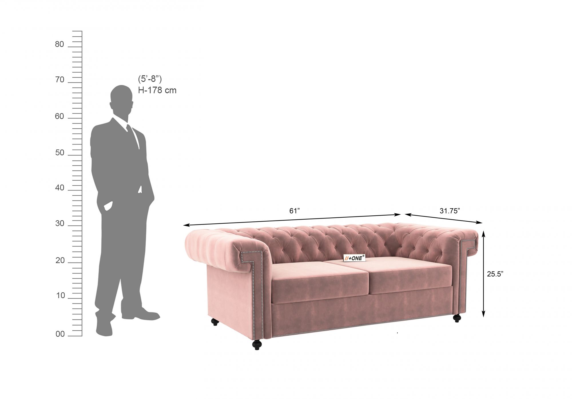 Octa Rose Dust 2 Seater Sofa