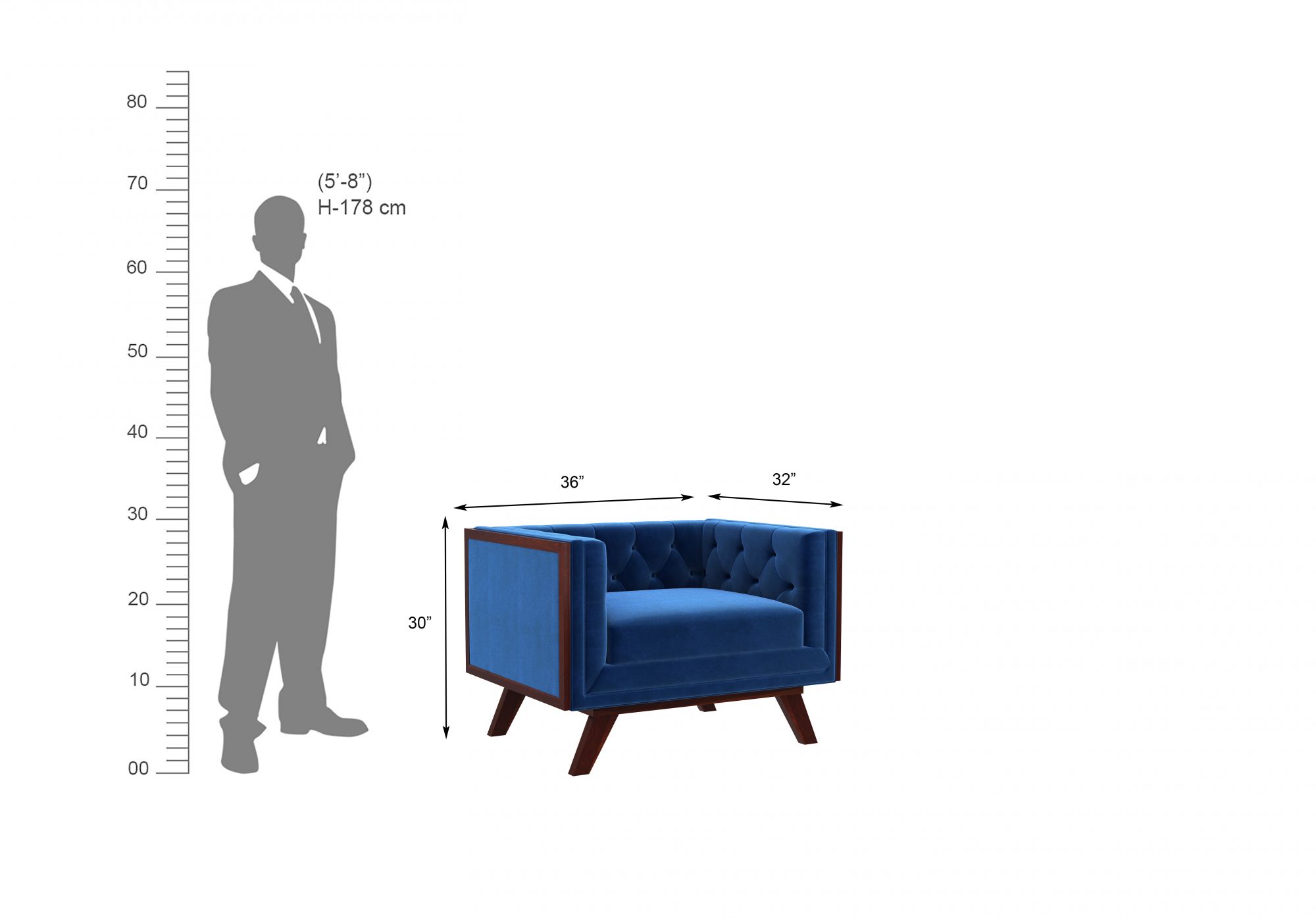 Syros Indigo Blue 1 Seater Sofa
